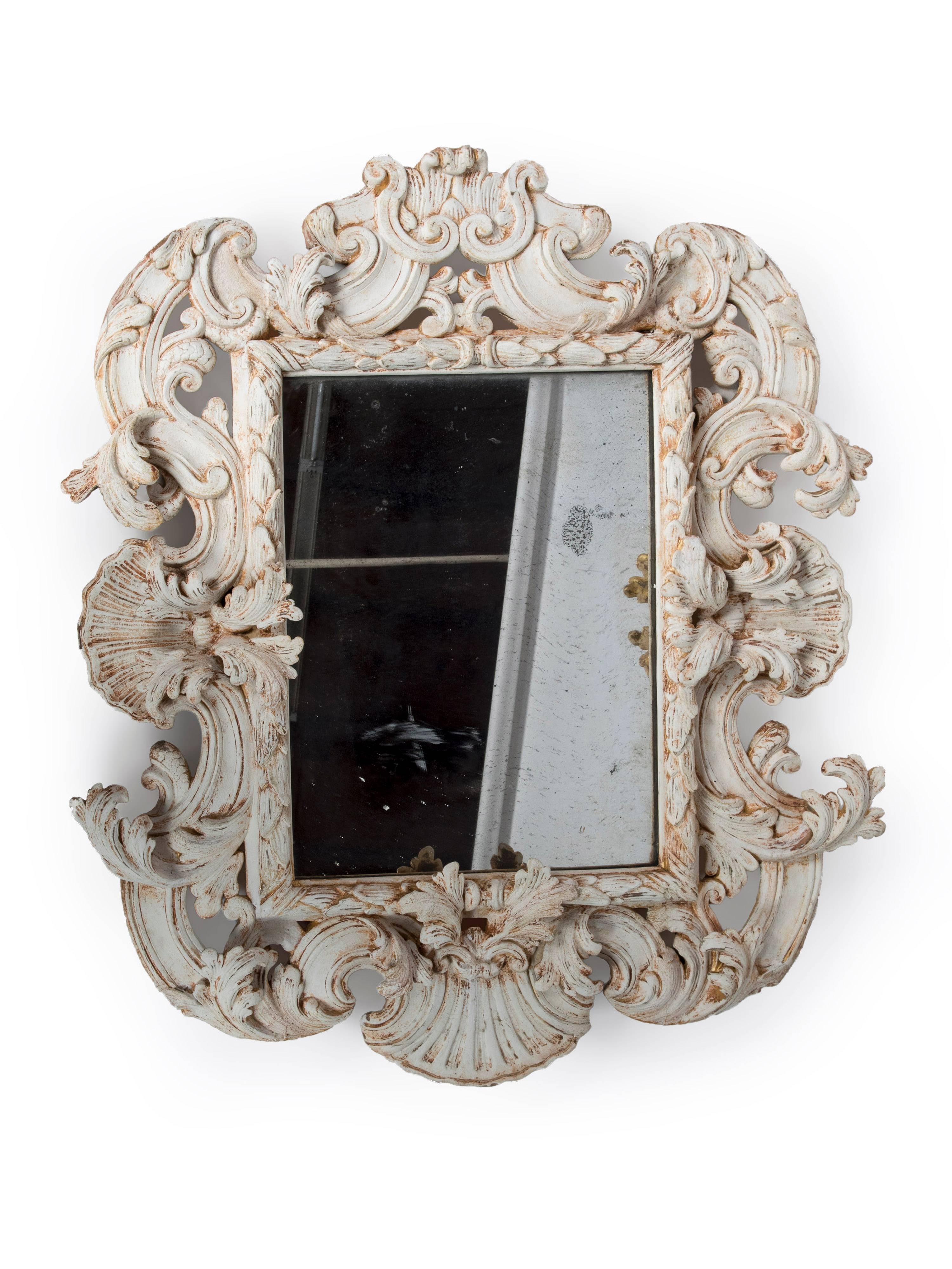Italian White Painted and Carved Wood Rococo Mirror