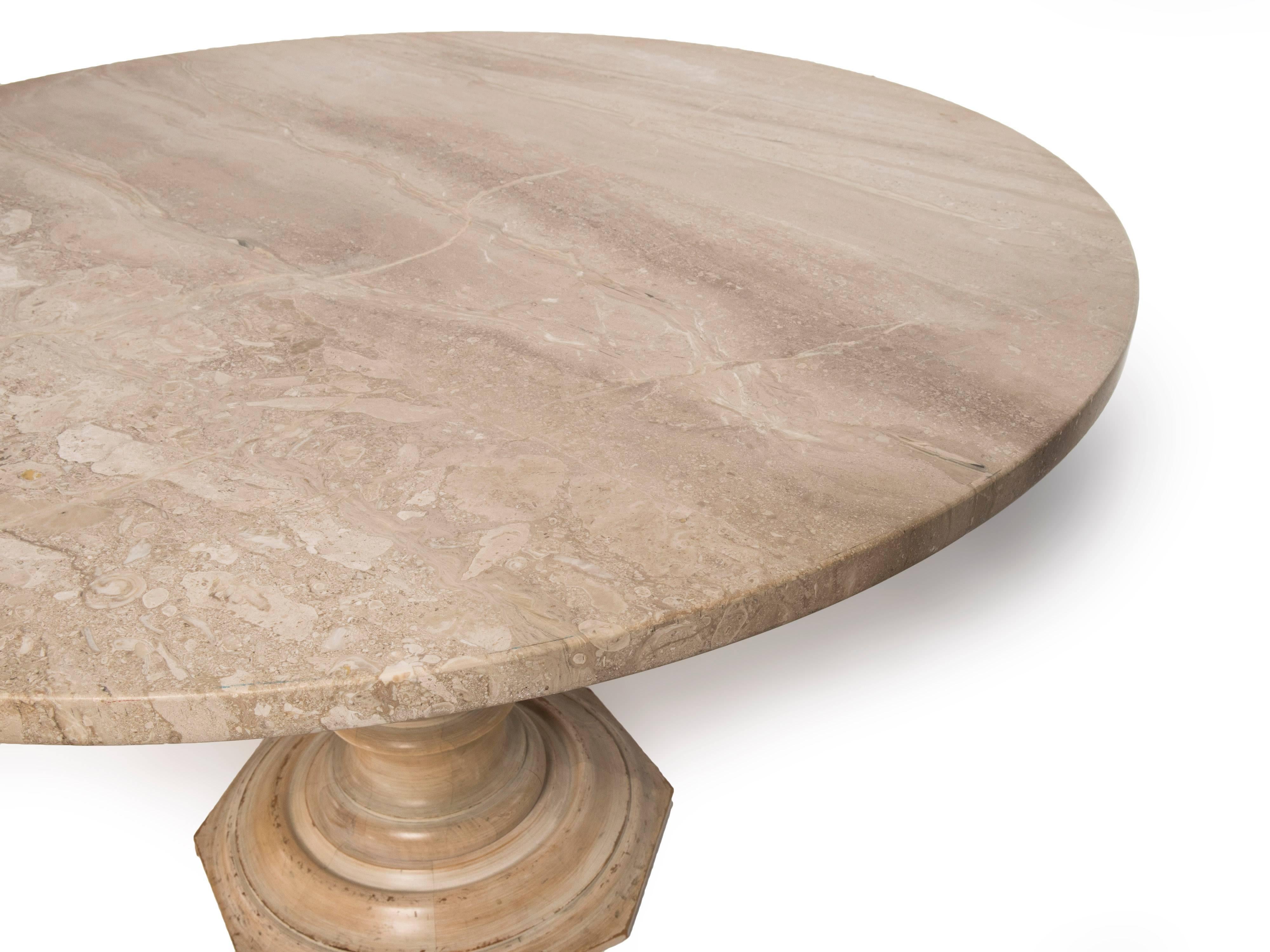 Fruitwood Gueridon Dining Table or Center Table with a New Round Limestone to In Excellent Condition In Washington, DC