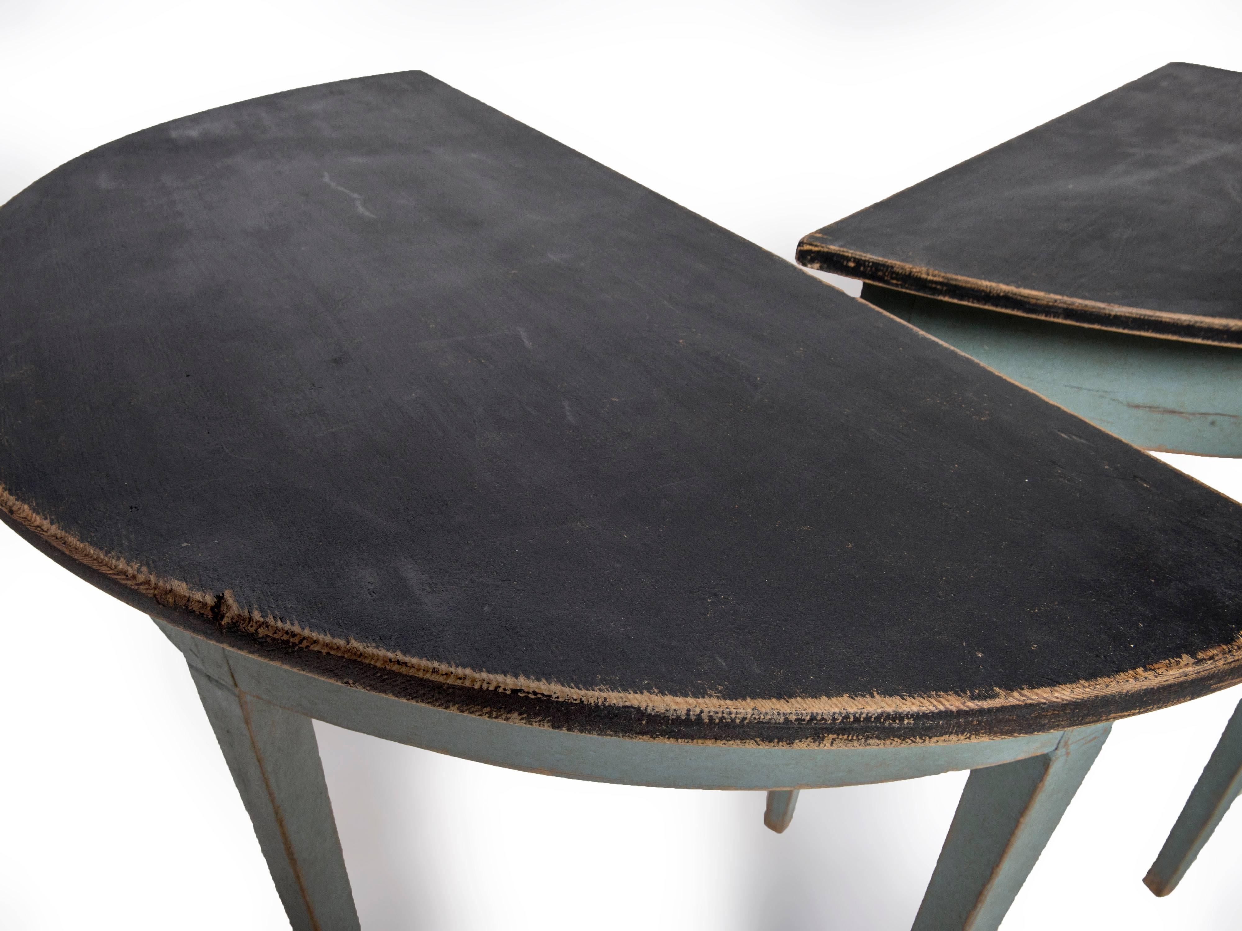 Pair of Blue Painted Demilune Tables In Excellent Condition In Washington, DC