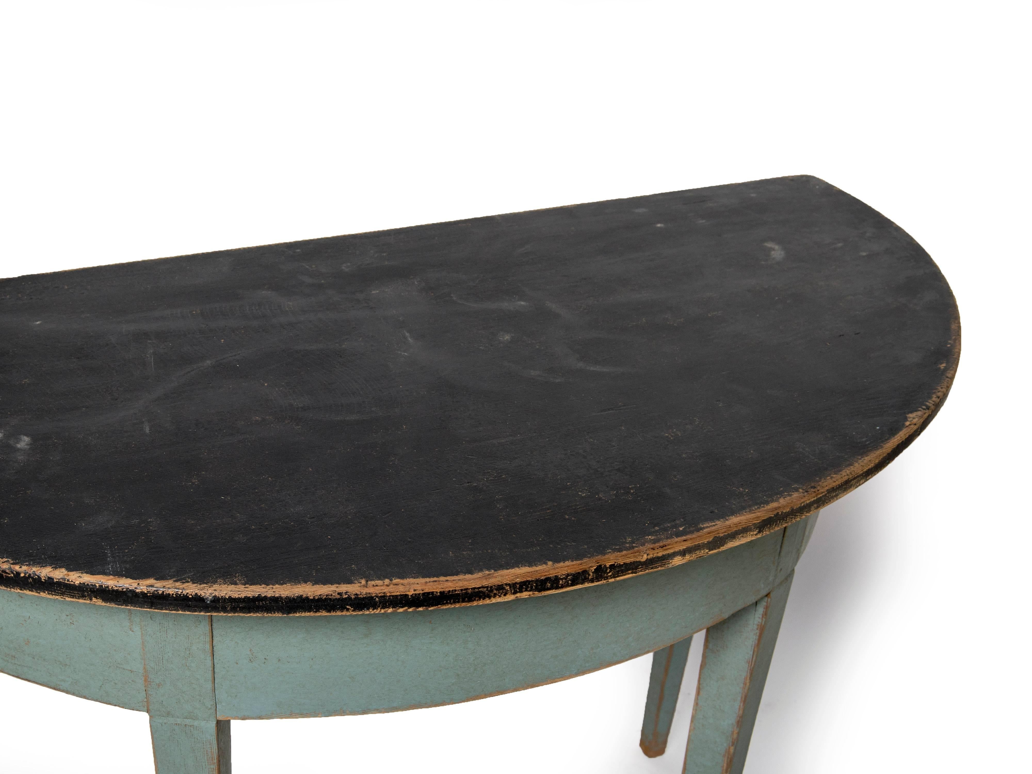 19th Century Pair of Blue Painted Demilune Tables