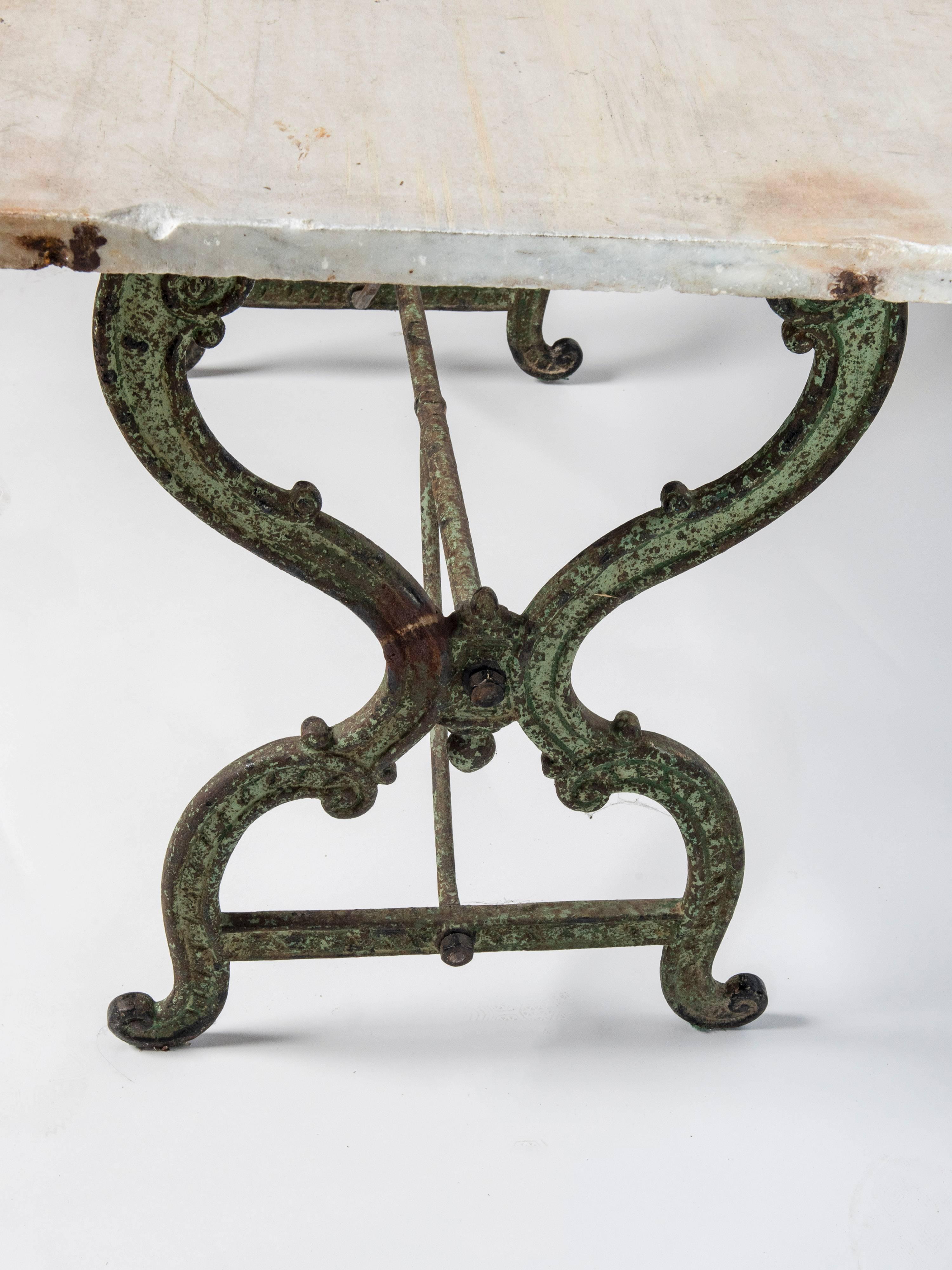 XIXe siècle Table console avec base en fonte et plateau en marbre d'origine en vente