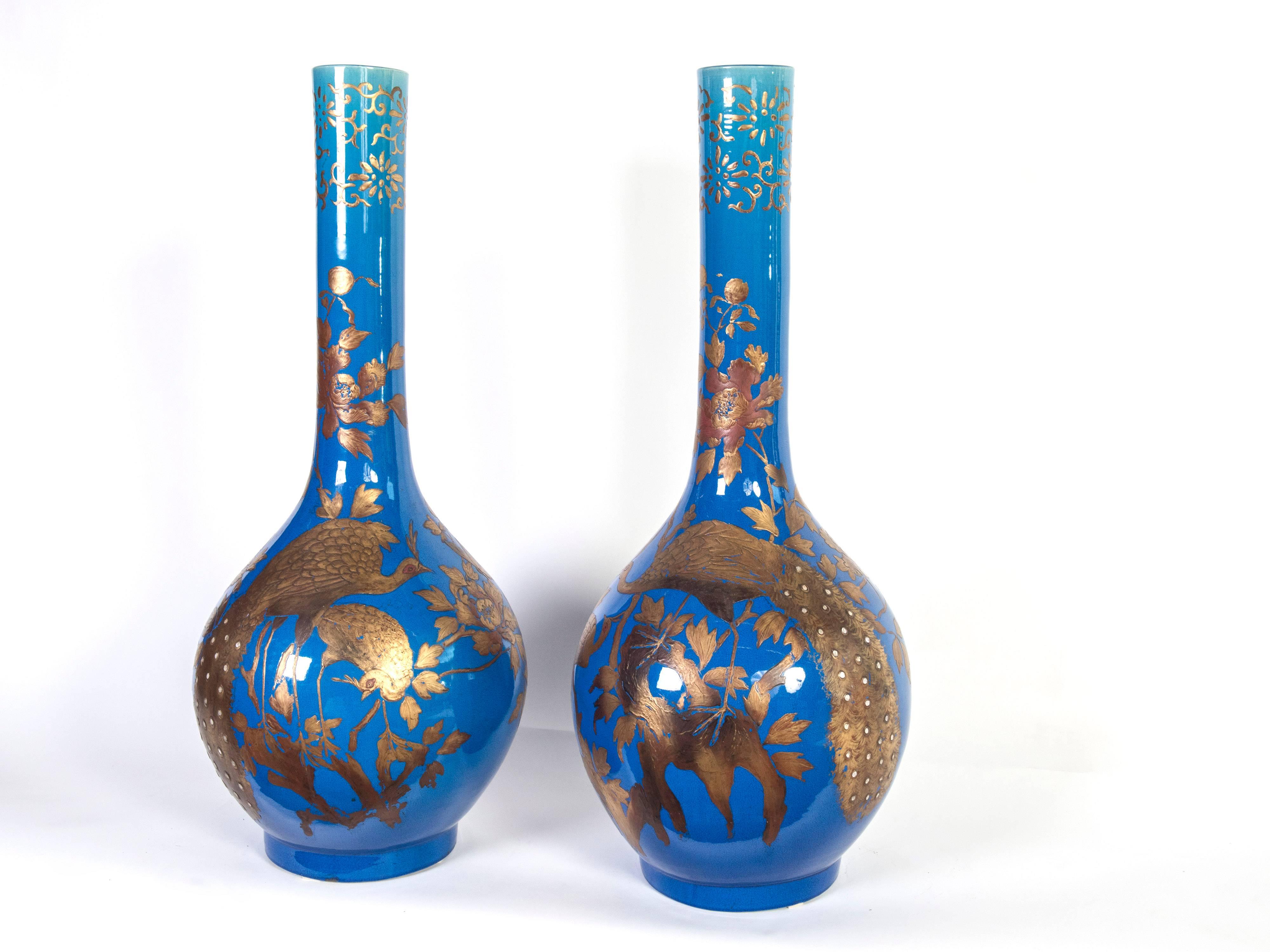 blue and gold vases