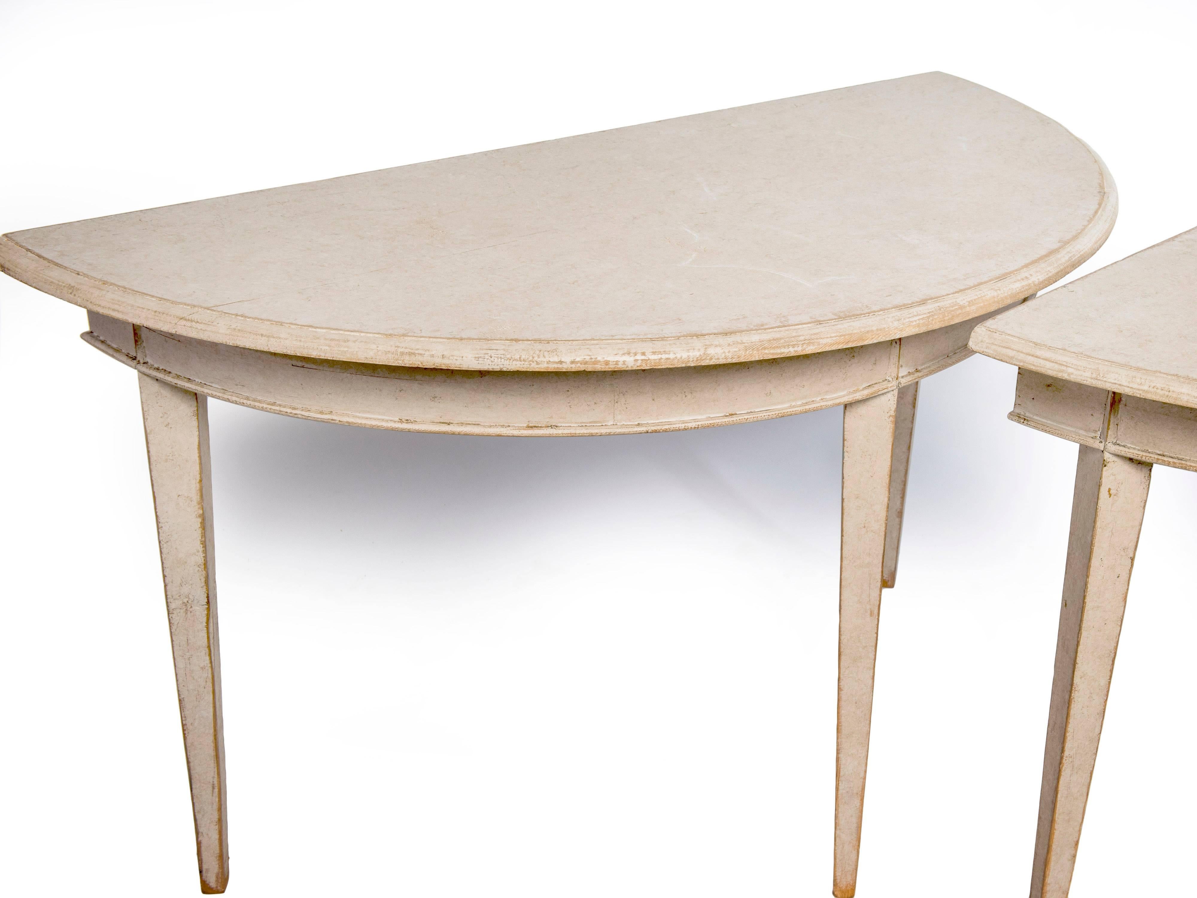 Swedish Pair of Gustavian Demilune Tables Scraped to Their Original Color