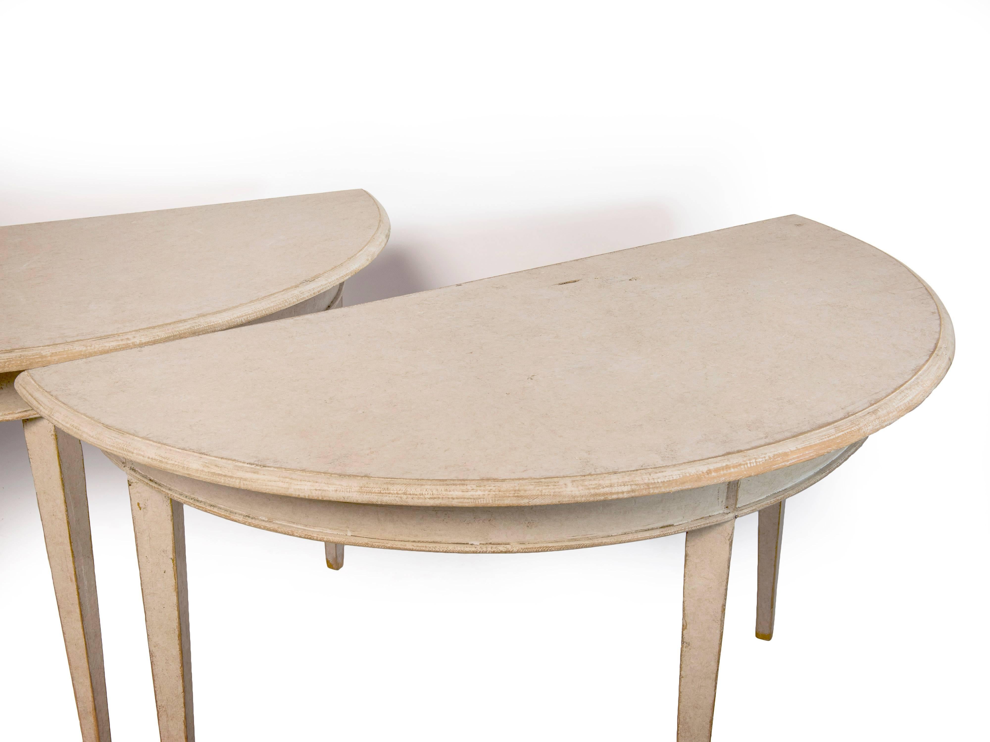 Pair of Gustavian Demilune Tables Scraped to Their Original Color In Excellent Condition In Washington, DC