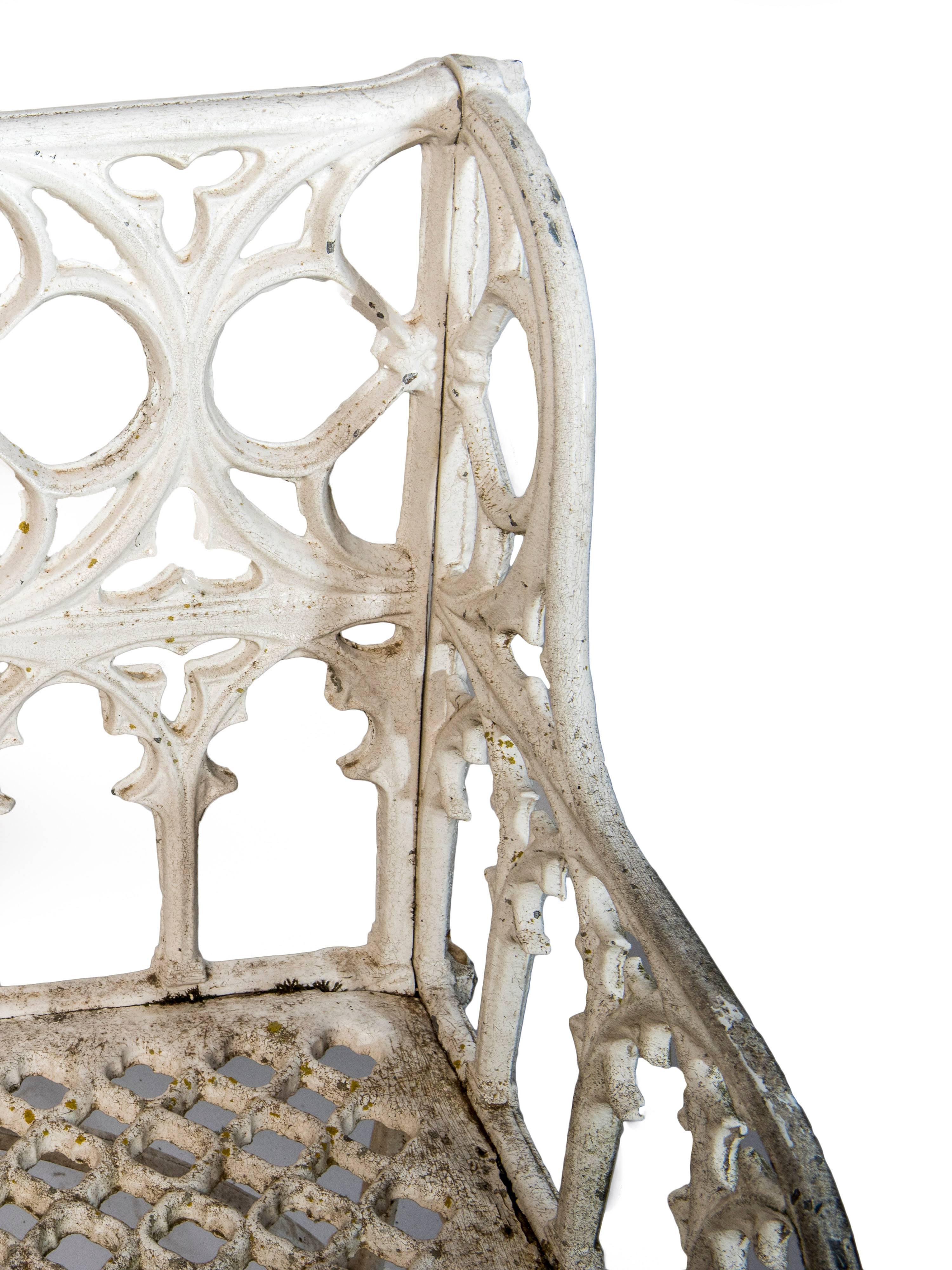 French White Painted Cast Aluminum Gothic Bench