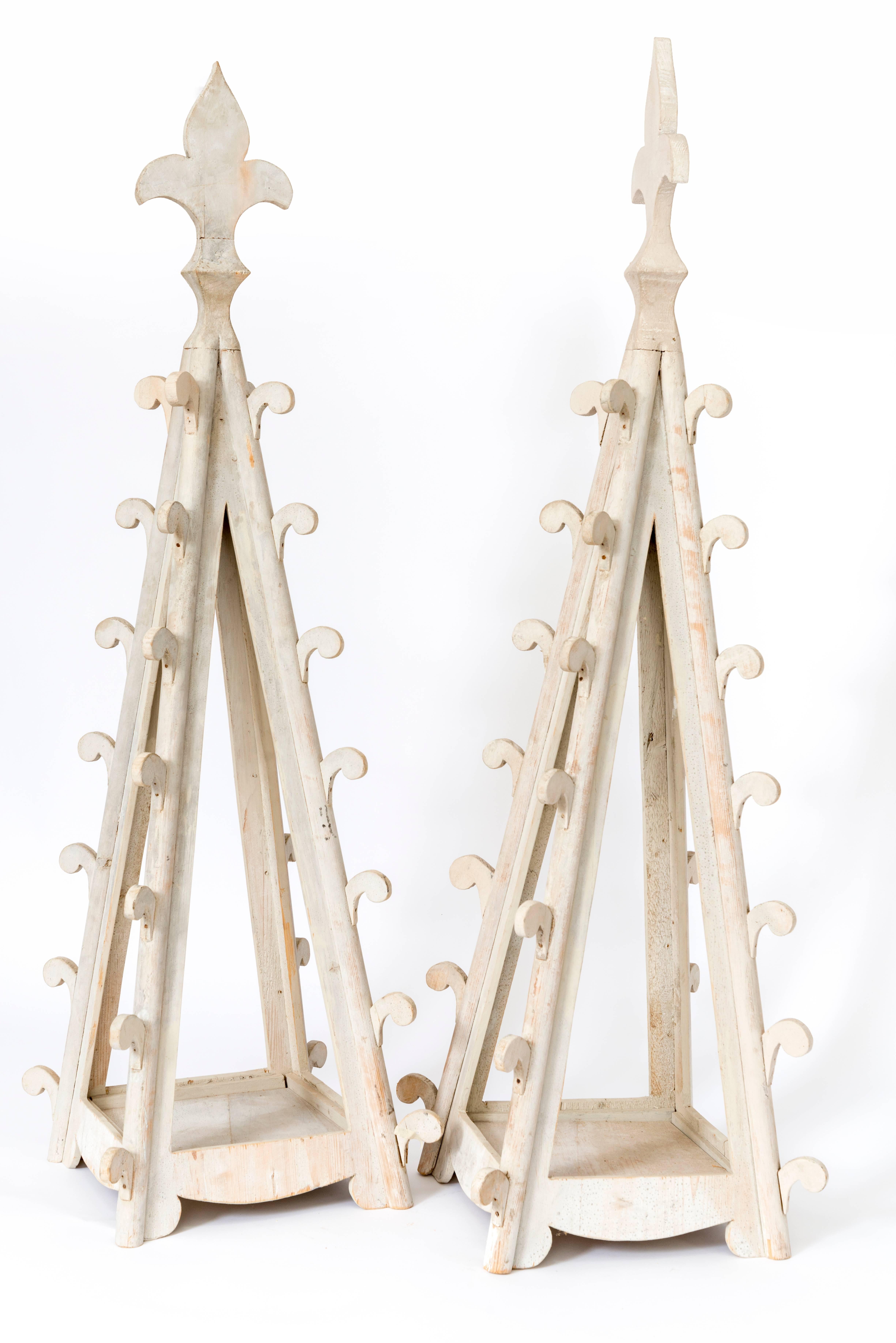 19th Century Two Pairs of Decorative Gothic Wooden Table Candleholders