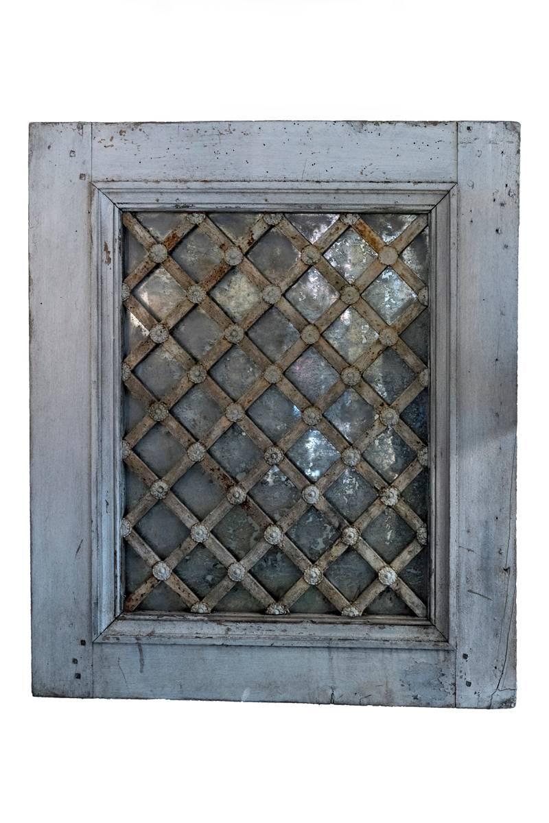 French Painted Wrought Iron Lattice Mirrored Windows