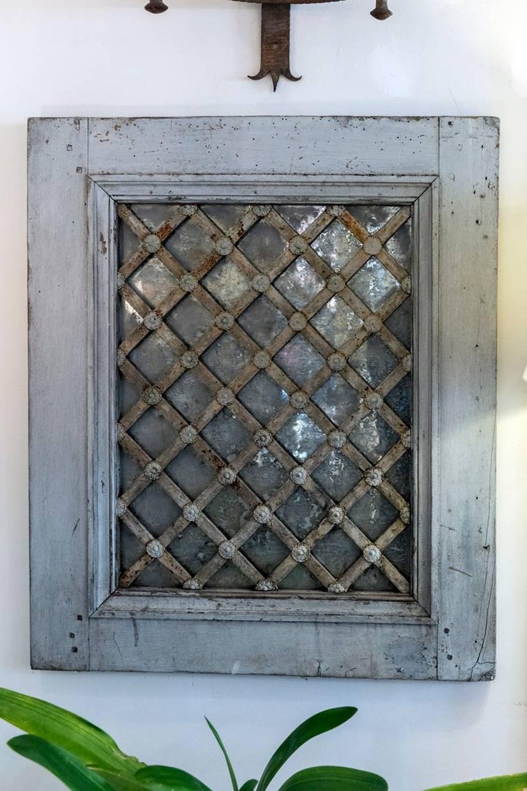 Painted Wrought Iron Lattice Mirrored Windows at 1stDibs