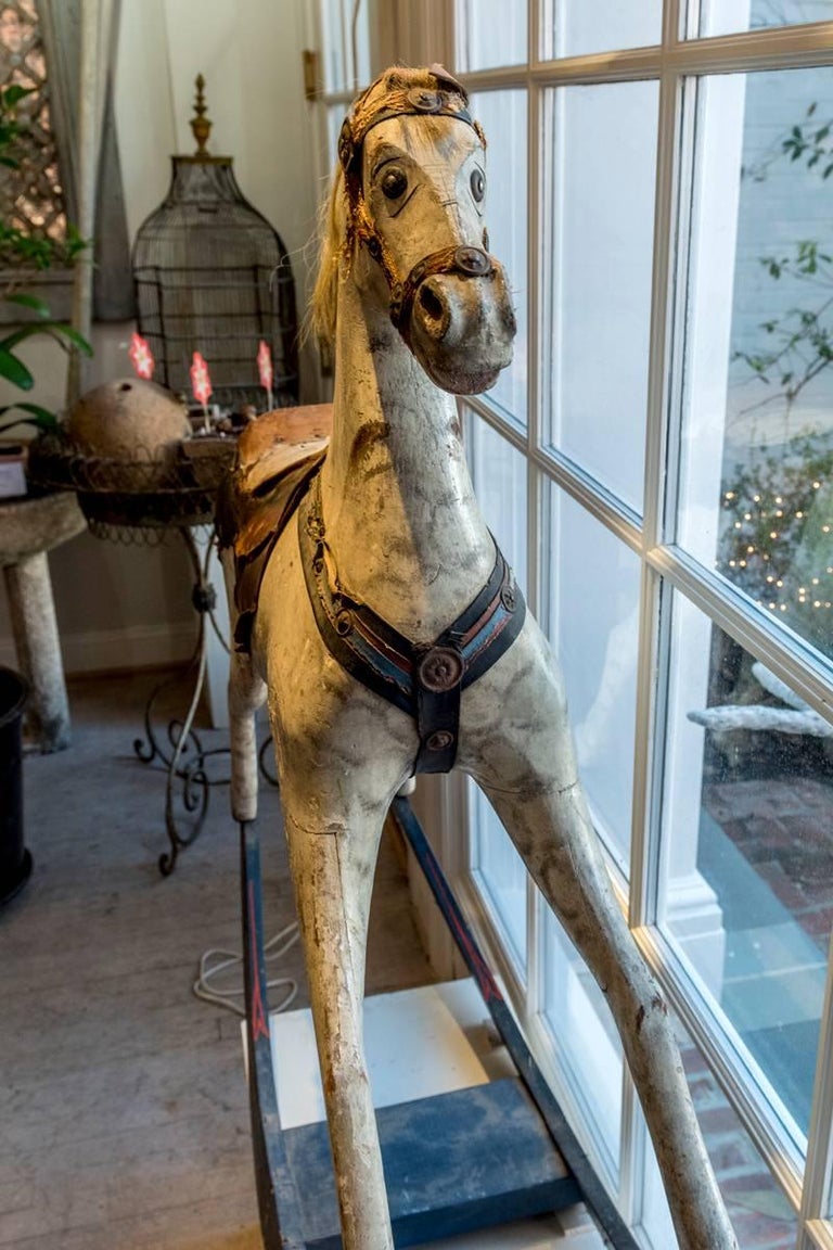 Leather Painted Rocking Horse For Sale