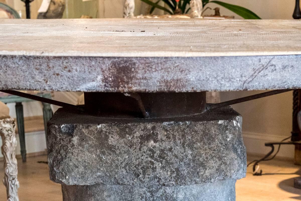 French 19th Century Limestone Table Base with a Wooden Top In Good Condition In Washington, DC
