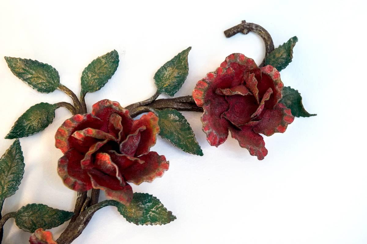 Pair of Decorative Painted Cast Iron Roses 2