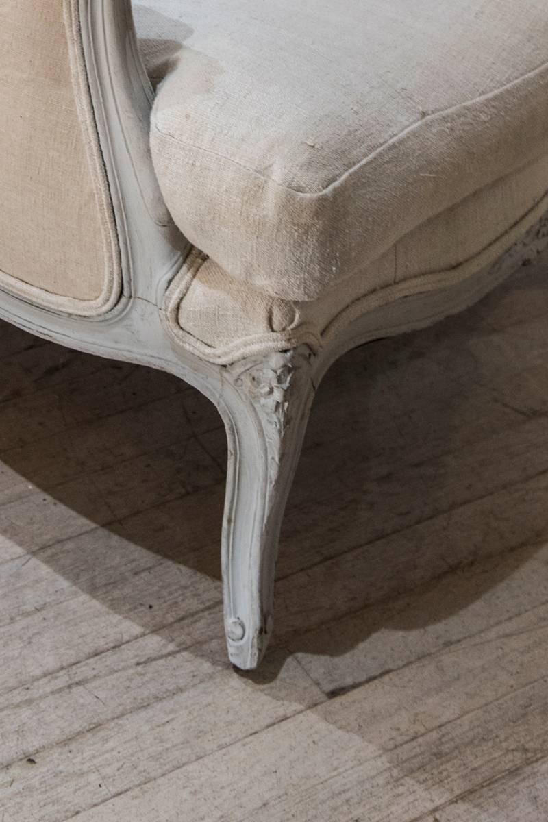 European Pair of Greyish White Painted In the Style of Louis XV Bergere Chairs
