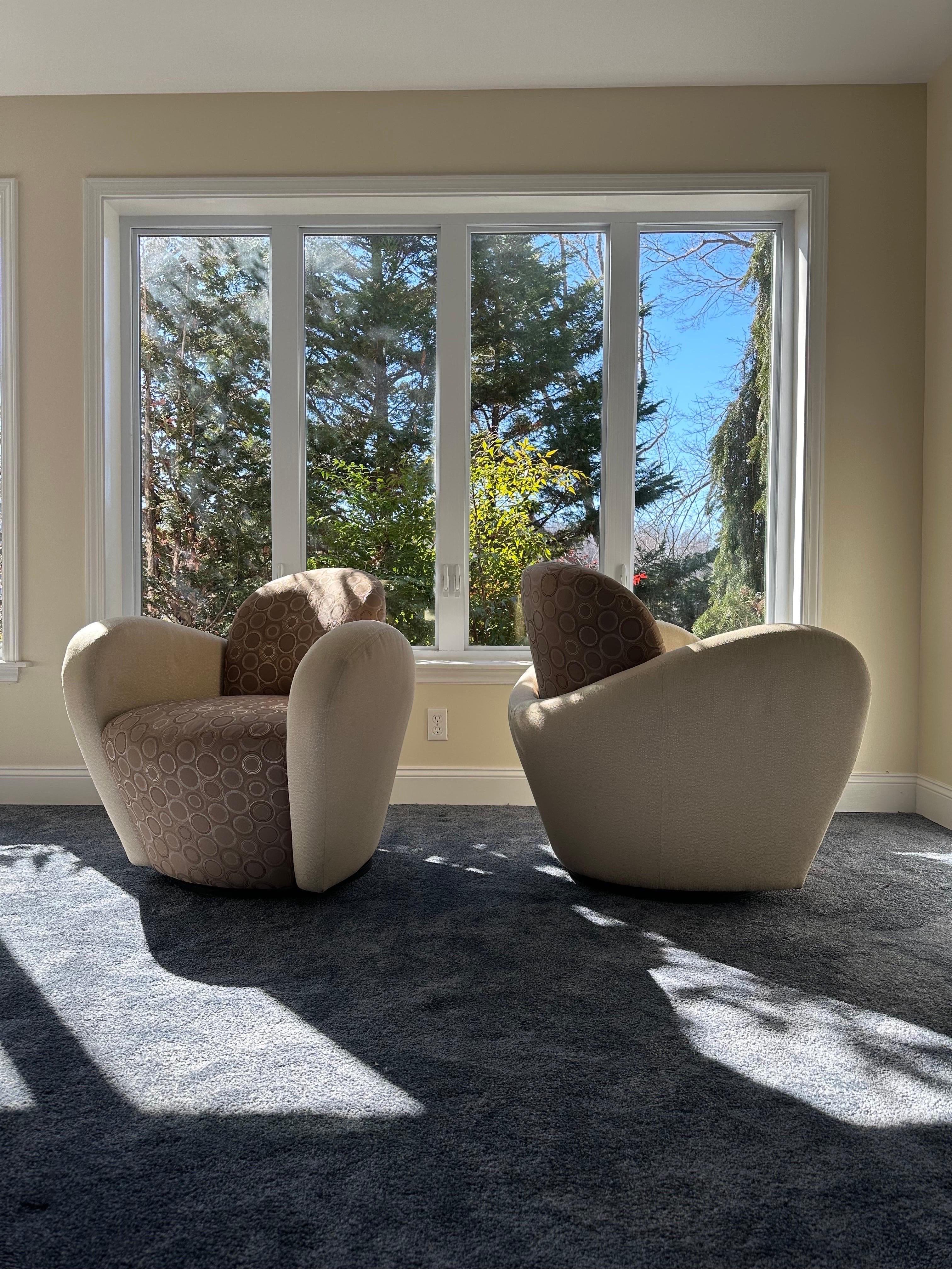 Textile Vintage Michael Wolk Swivel Chairs, a pair For Sale