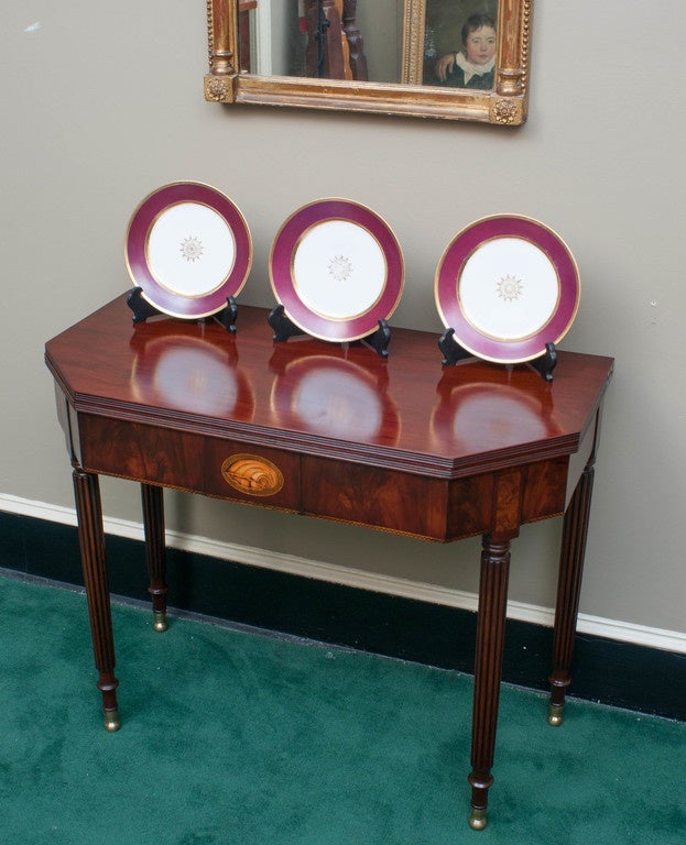 American Federal Card Table with Conch Shell Inlay and Brass Ball Feet, circa 1805