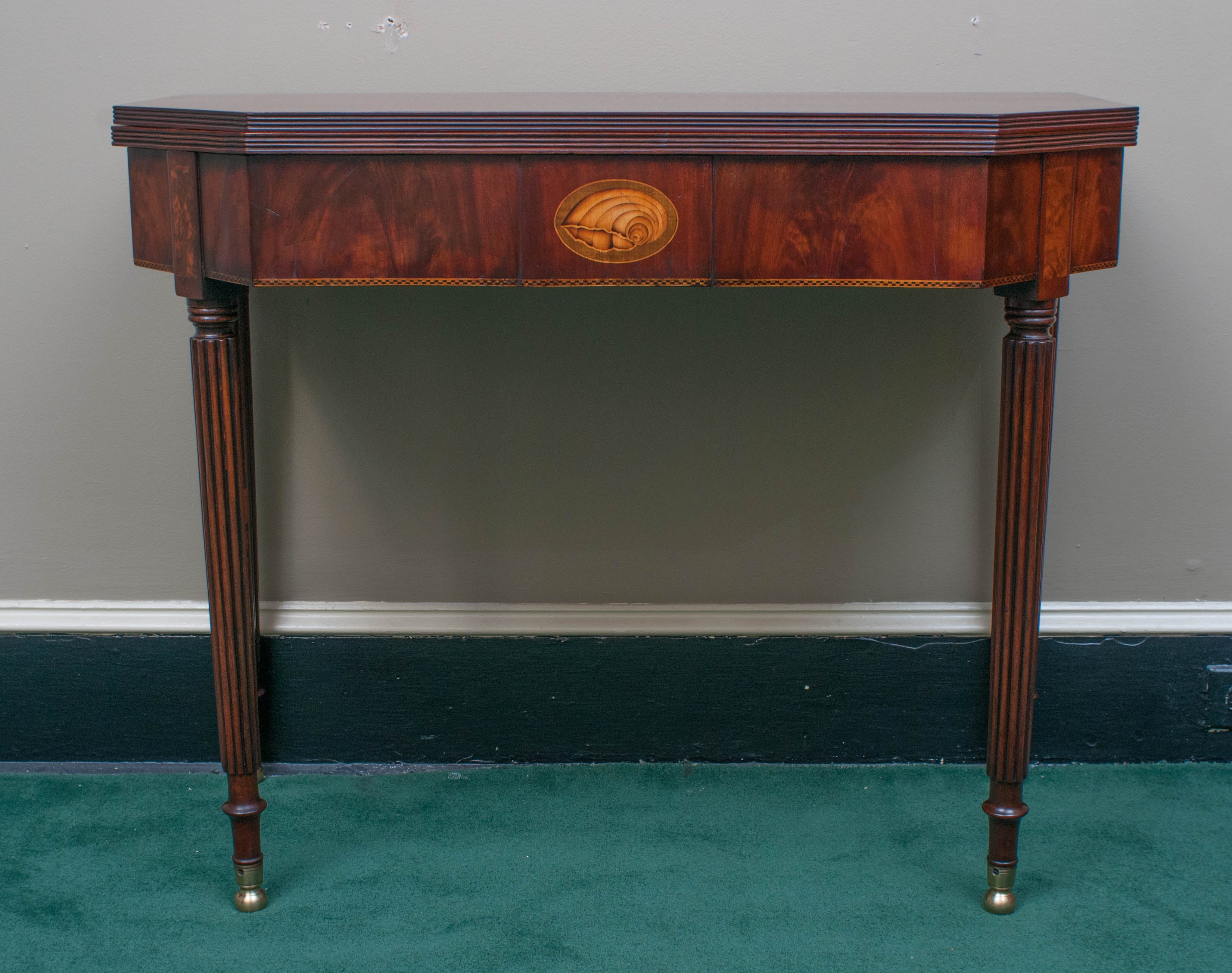 Federal Card Table with Conch Shell Inlay and Brass Ball Feet, circa 1805