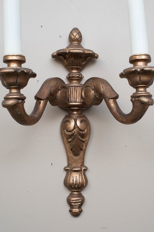 Swedish Pair of Neoclassical Style Giltwood Sconces For Sale