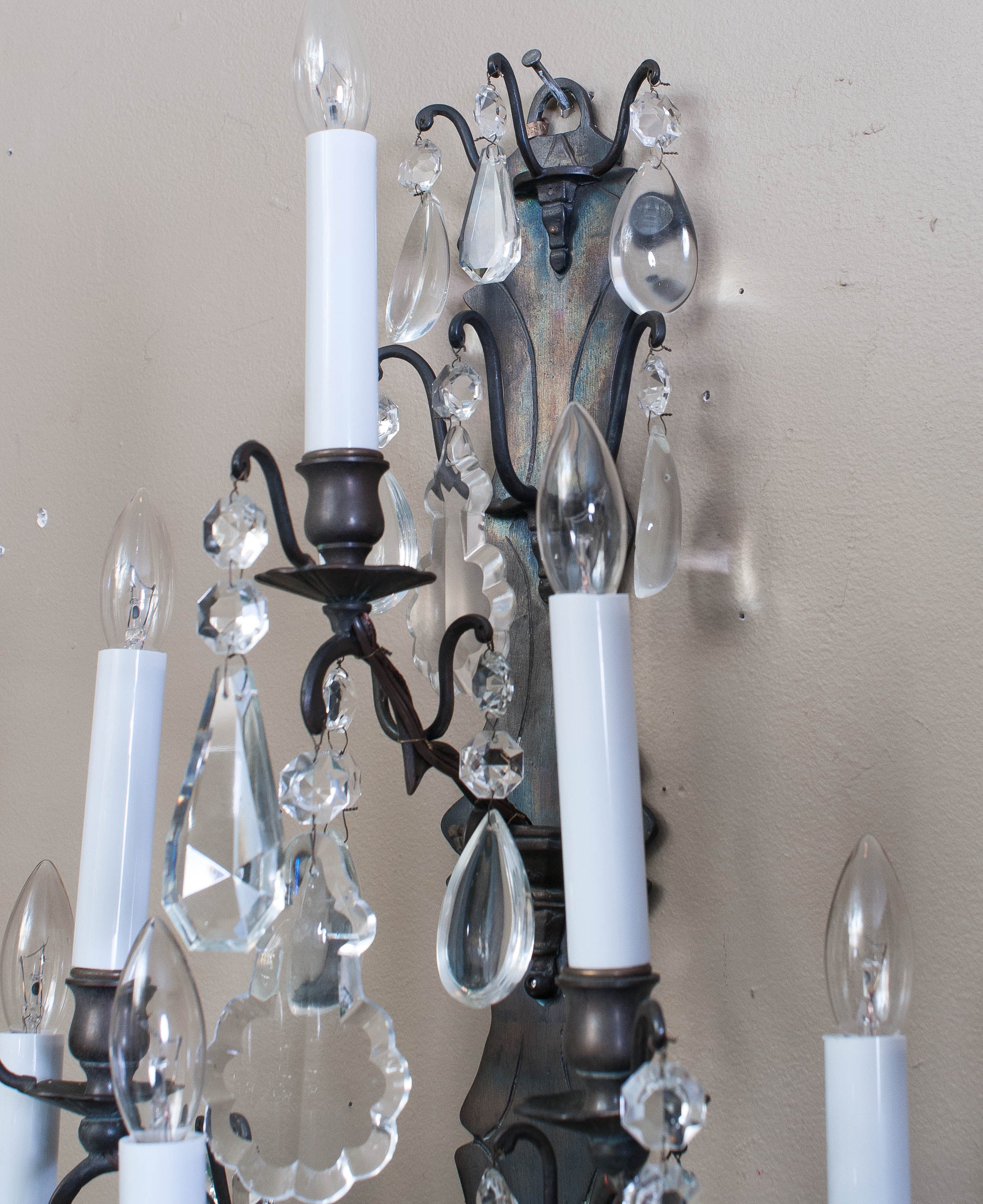 Hand cast brass with lead crystal prisms - electrified.