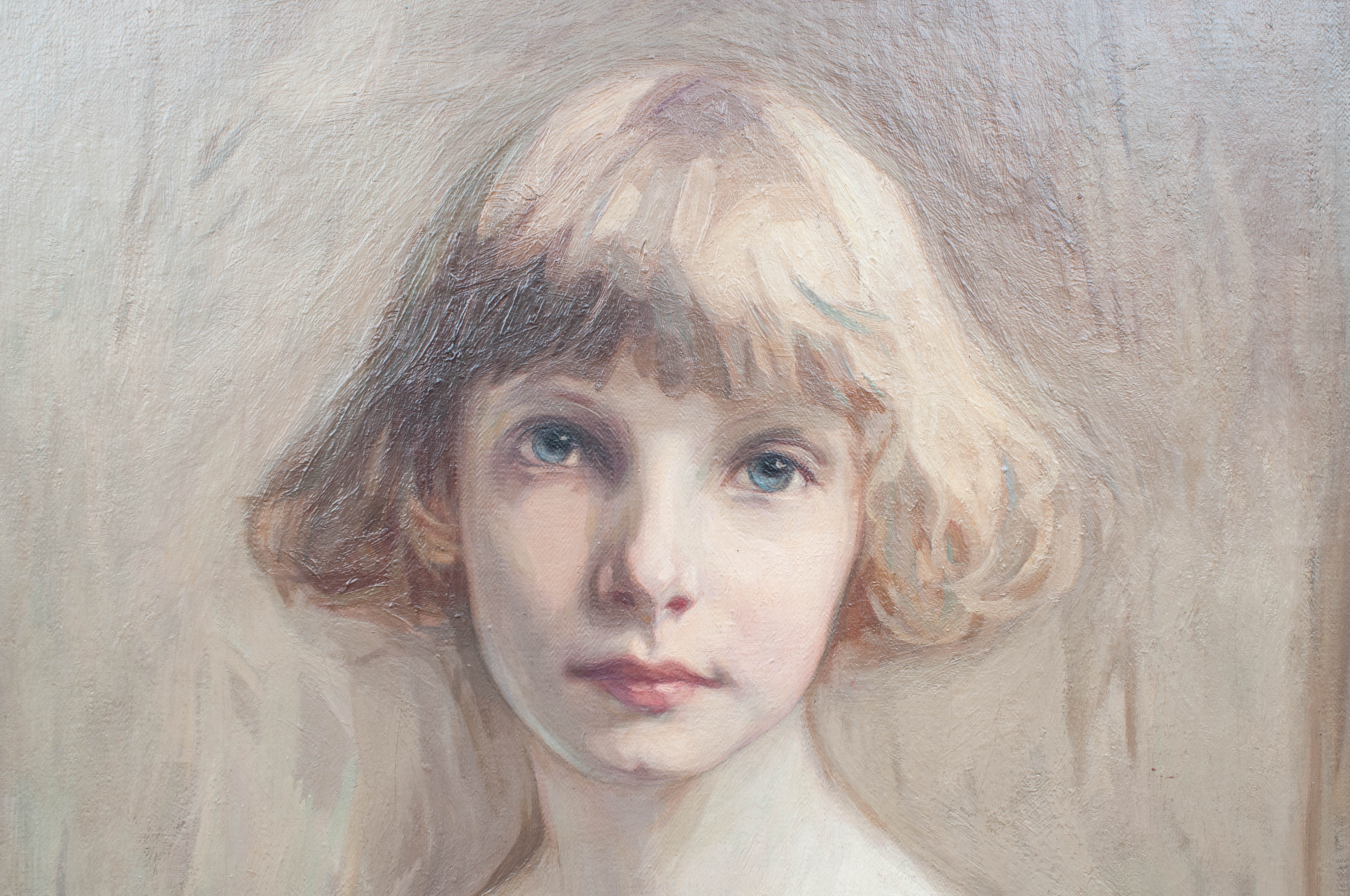 German Oil on Canvas, Young Girl, 1922 by Heinrich Hollein For Sale