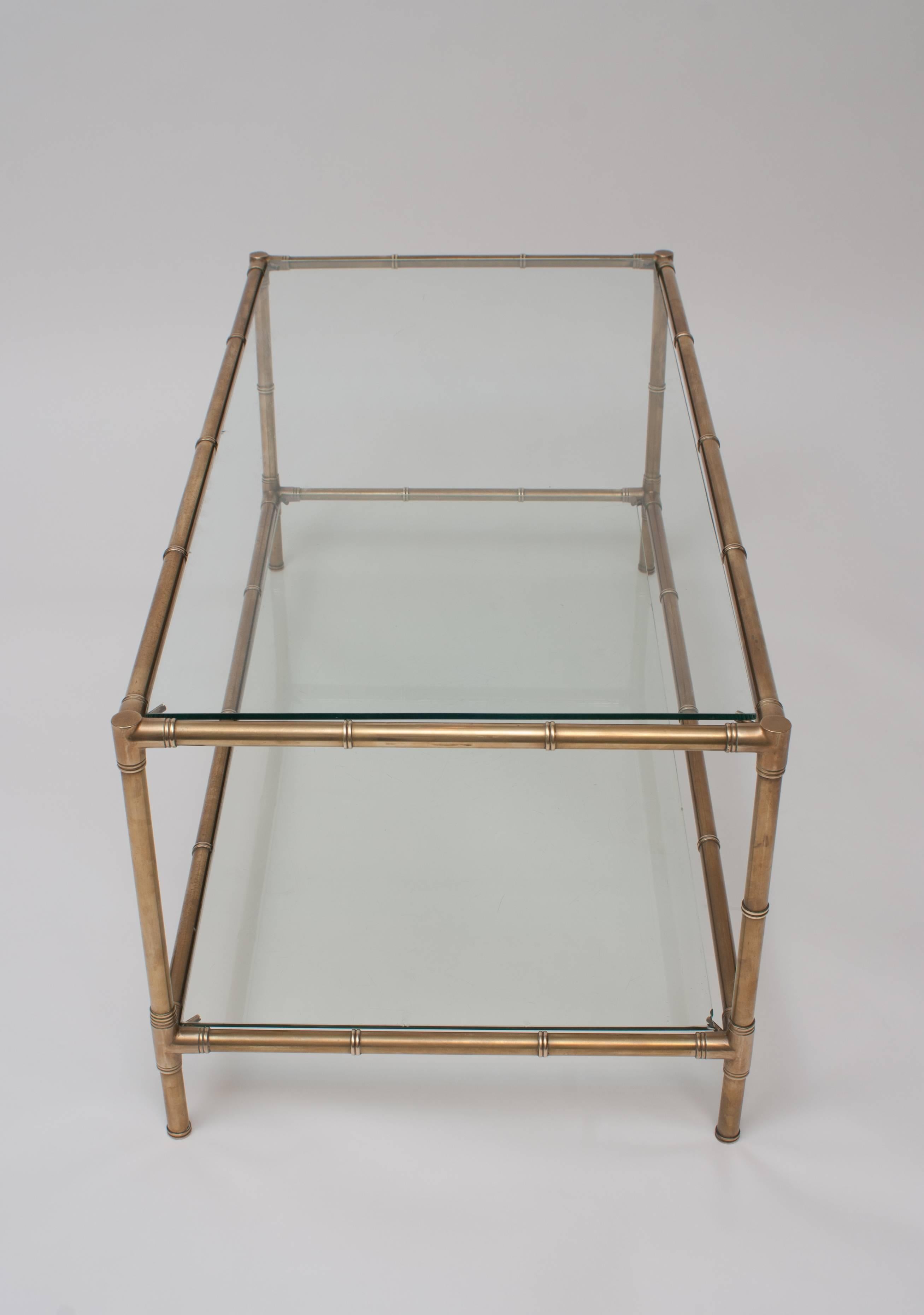 French Faux Bamboo Brass and Glass Coffee Table, France, circa 1965
