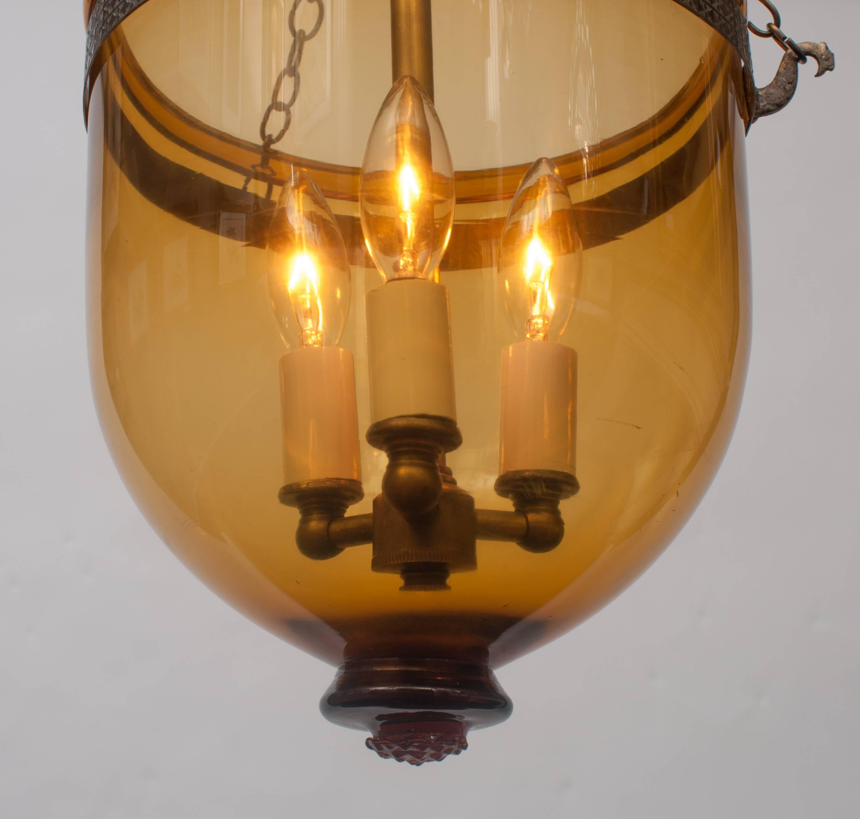 English Amber Bell Jar Lantern