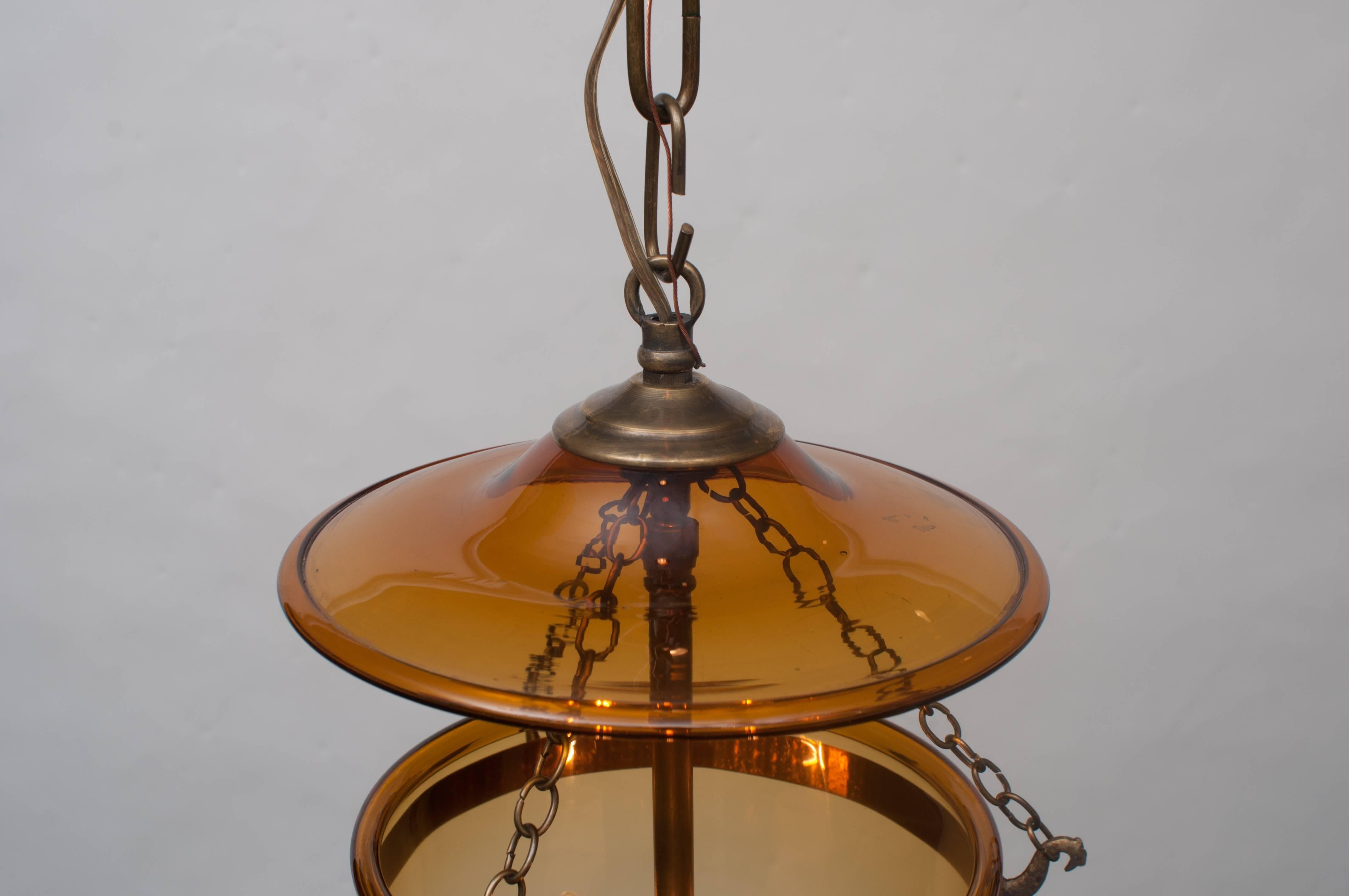 Amber Bell Jar Lantern In Excellent Condition In Alexandria, VA