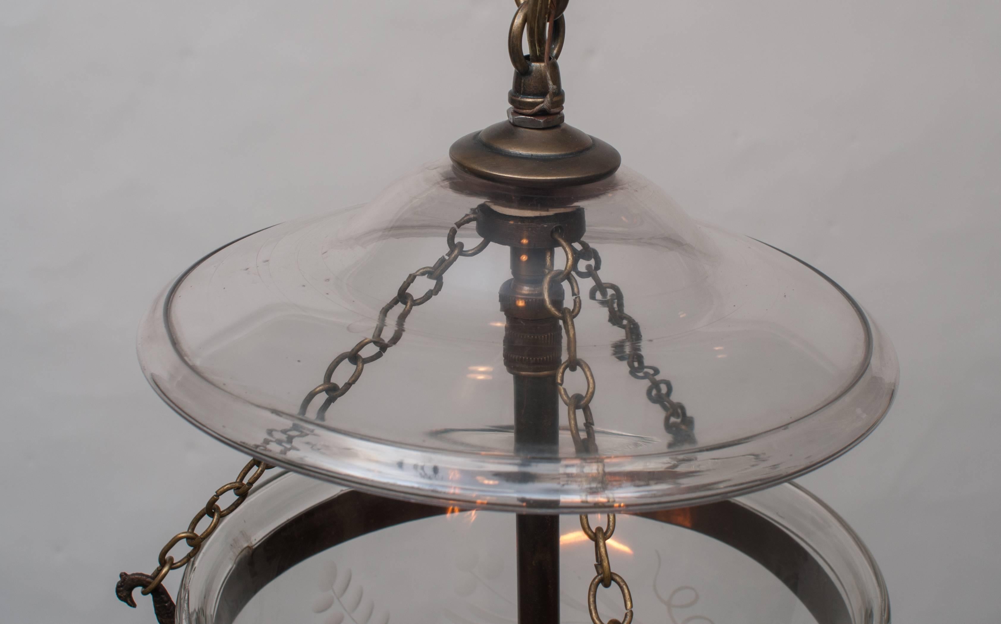 Bell Jar Lantern with Grape and Vine Etched Design In Excellent Condition In Alexandria, VA