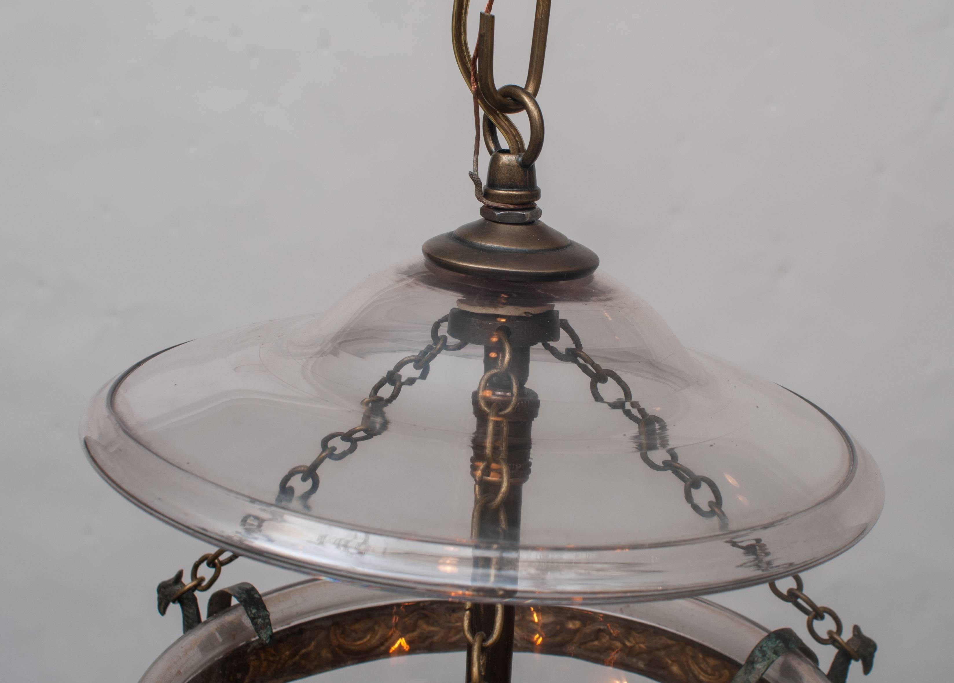 Handblown Bell Jar Lantern with Brass Finial In Excellent Condition In Alexandria, VA