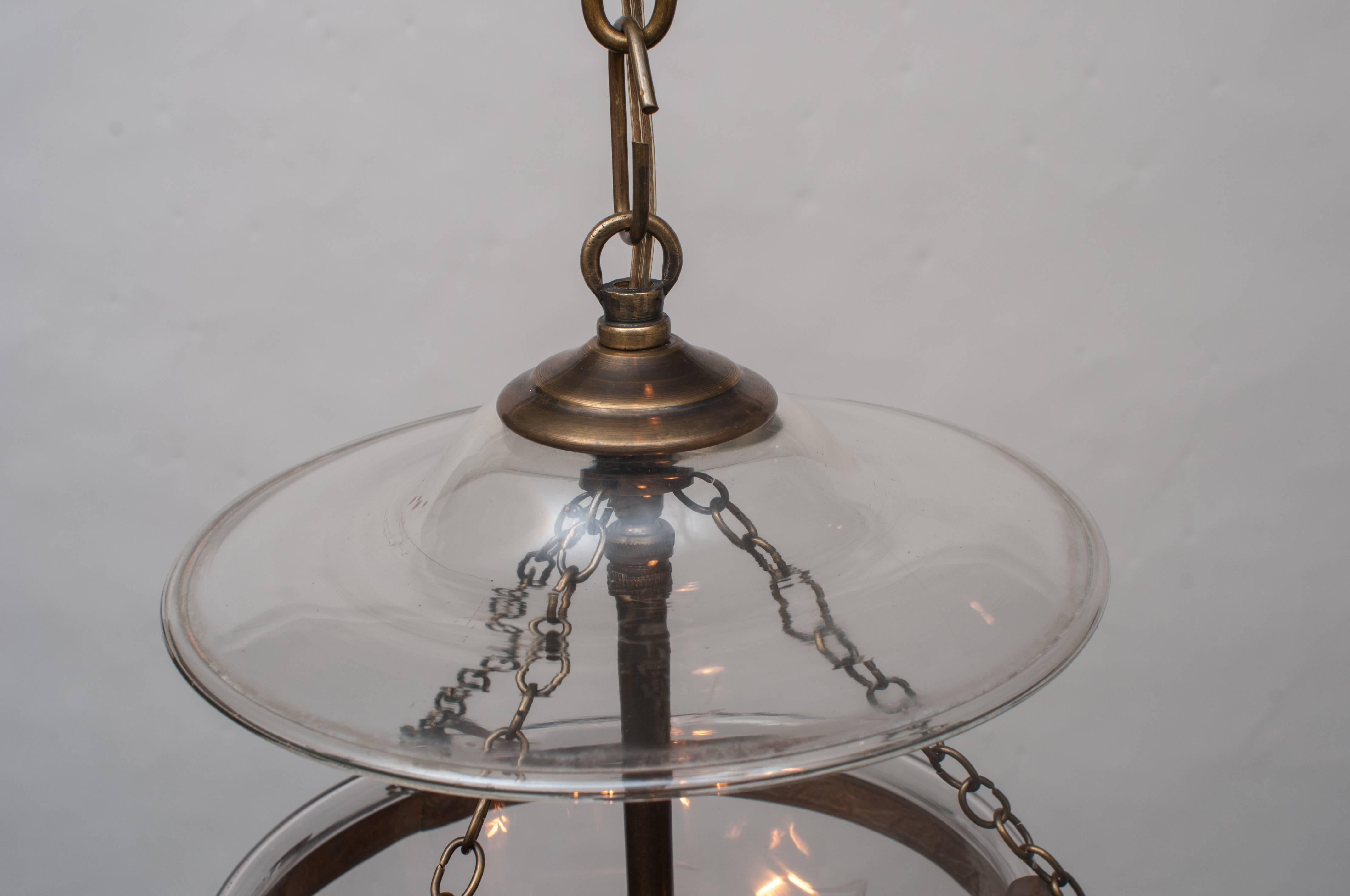 Spear-Etched Bell Jar Lantern with Glass Pontil In Excellent Condition In Alexandria, VA