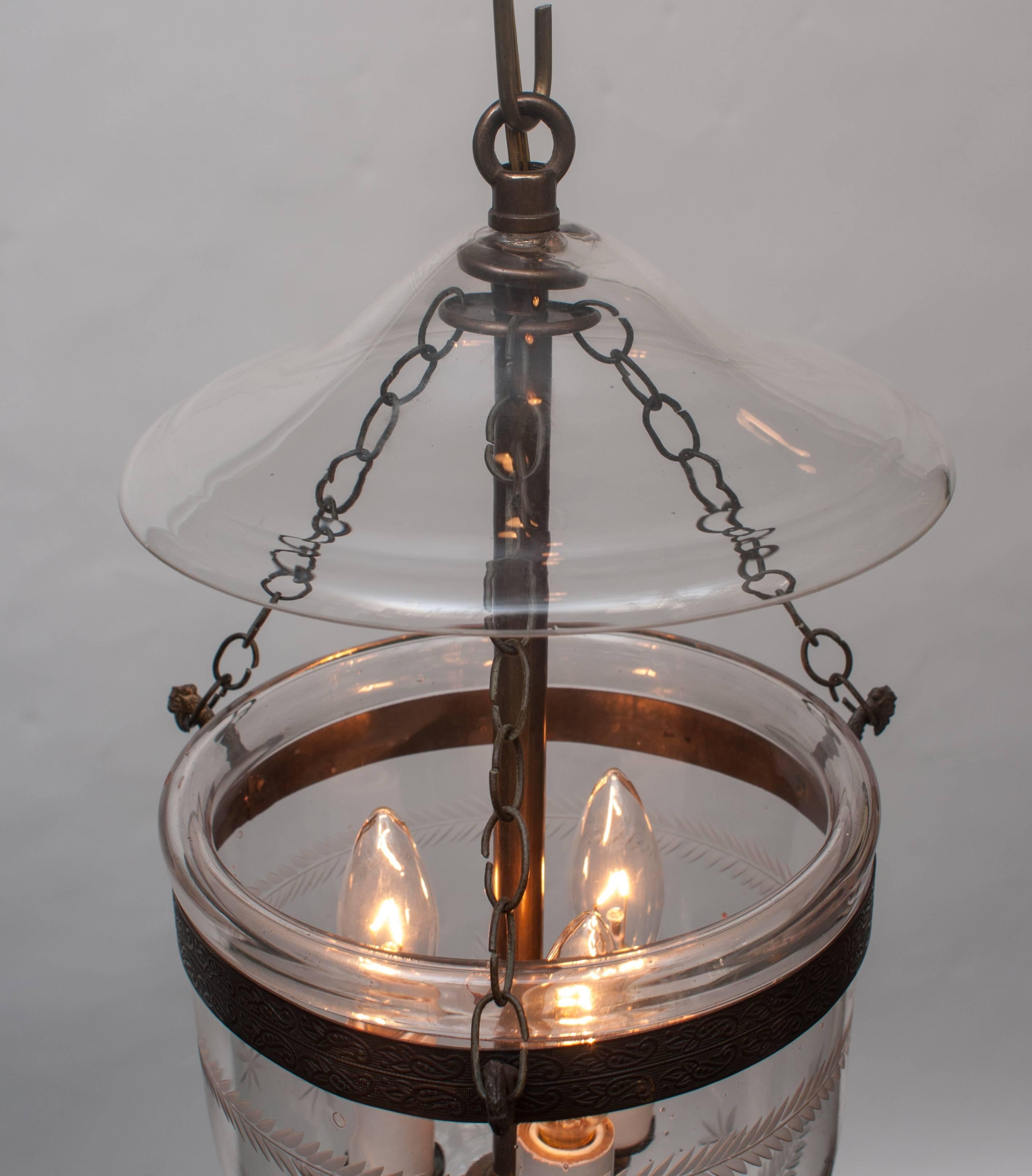 Petite Bell Jar Lantern, Etched Star and Fern Pattern In Excellent Condition In Alexandria, VA