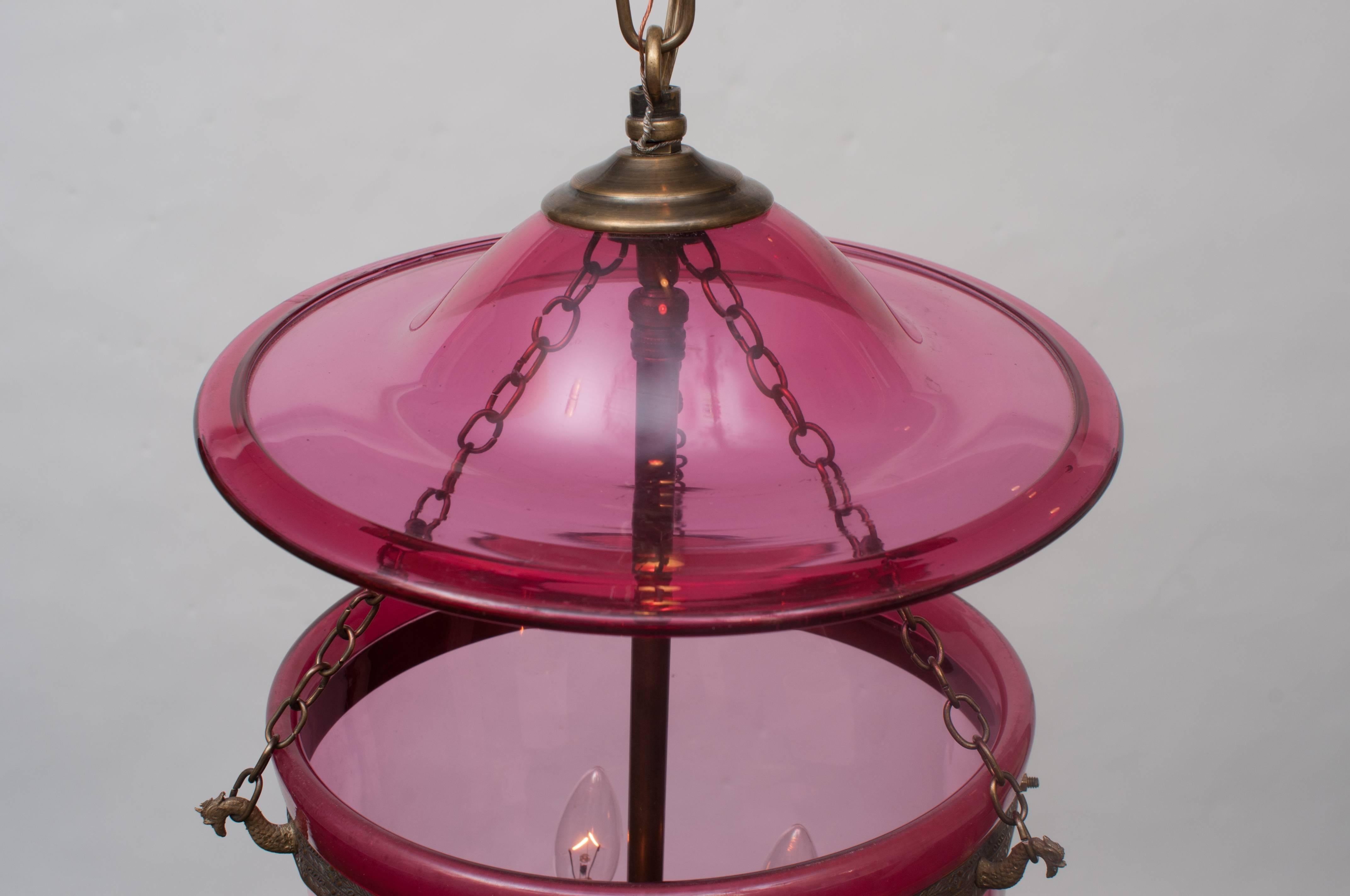 Cranberry Bell Jar Lantern In Excellent Condition In Alexandria, VA