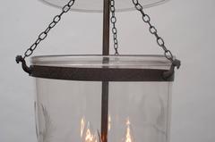 Bell Jar Lantern, Etched Laurel Wreath with Ribbon, Brass Finial