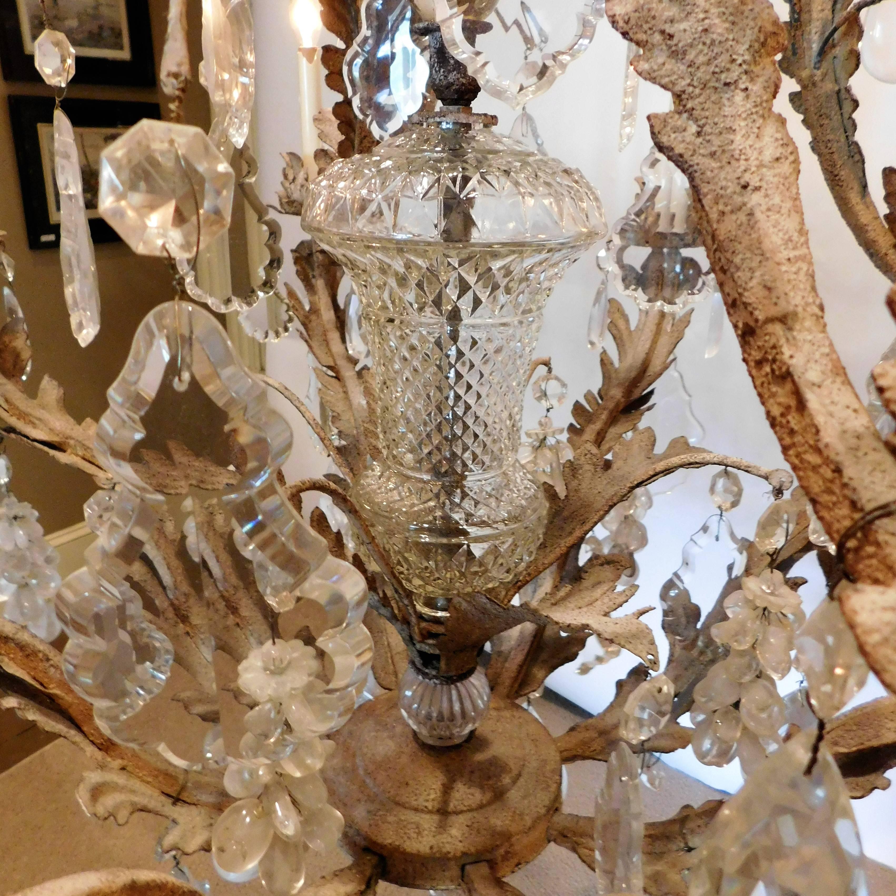 Louis XV Large Eight-Light Crystal and Rock Crystal Chandelier