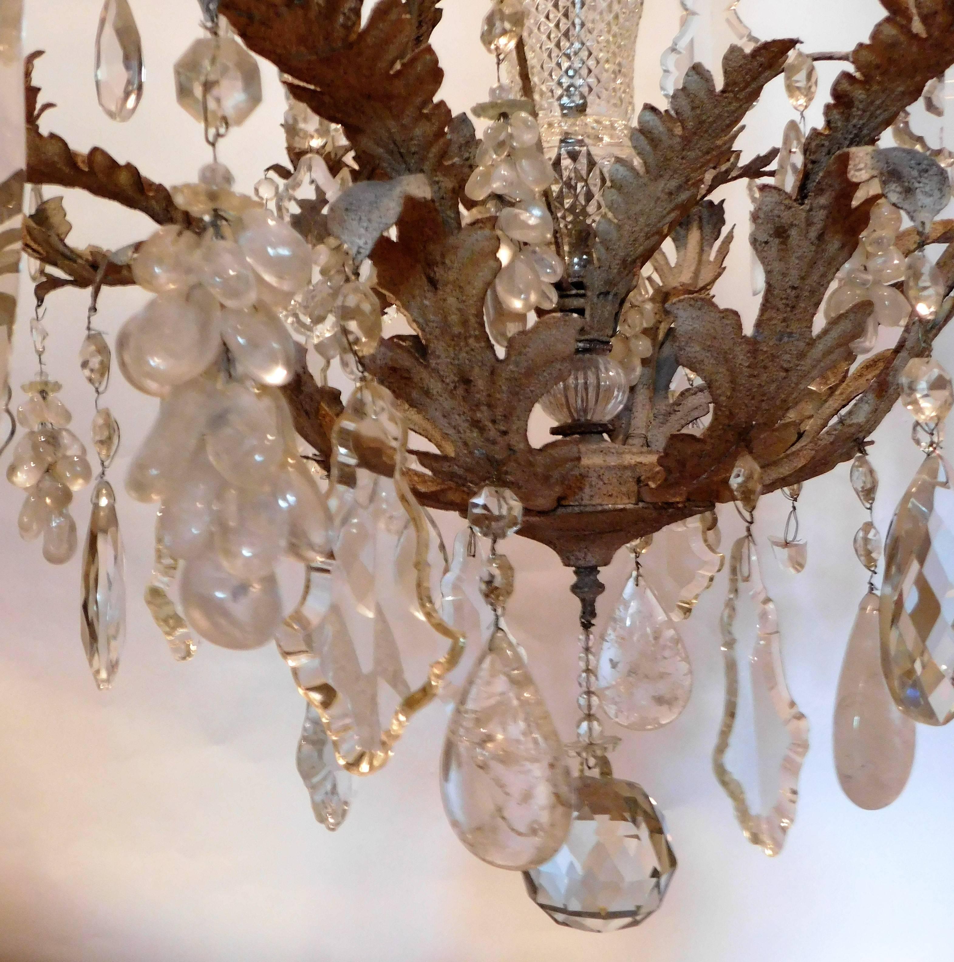 Large Eight-Light Crystal and Rock Crystal Chandelier In Excellent Condition In Alexandria, VA