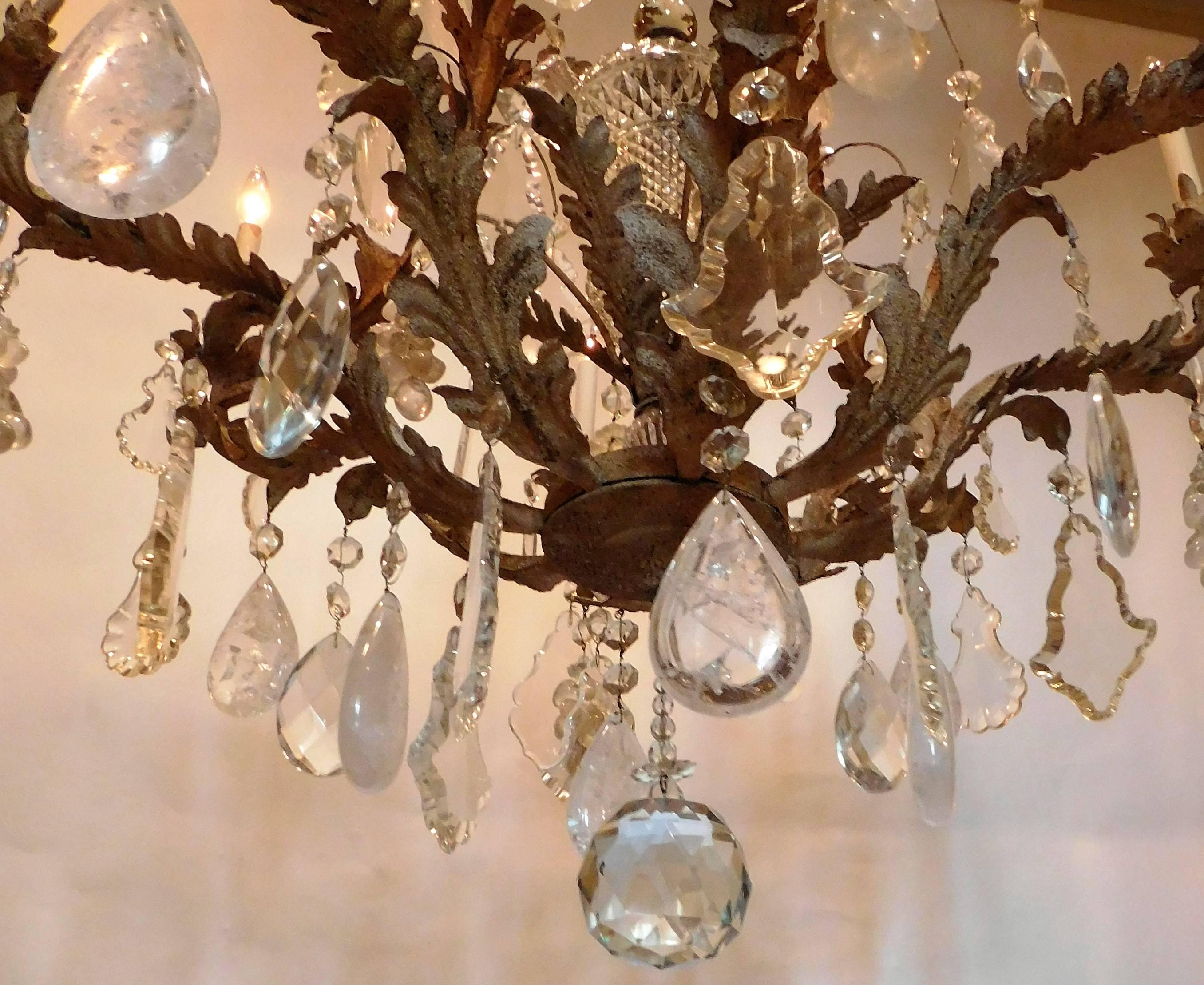 20th Century Large Eight-Light Crystal and Rock Crystal Chandelier