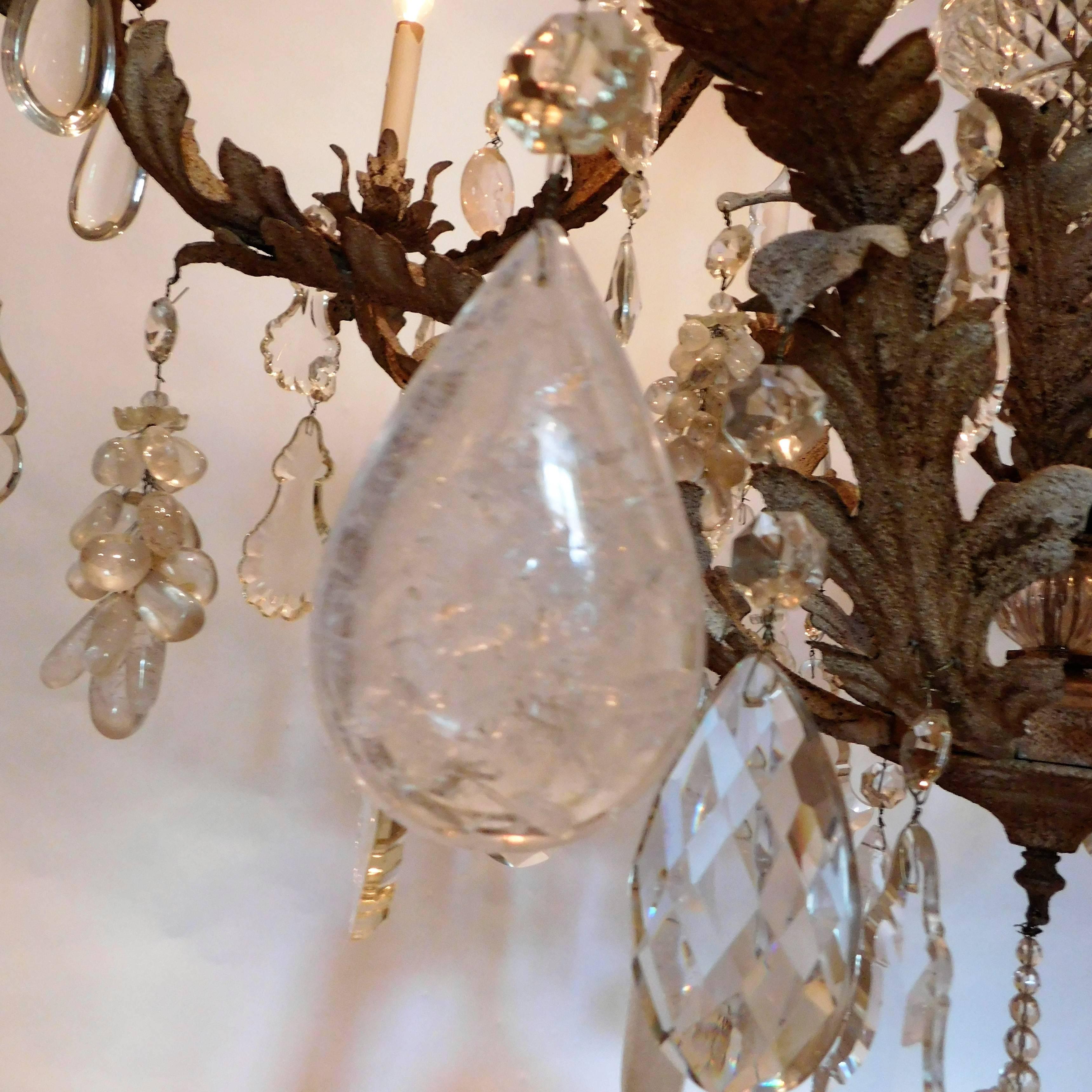 Large Eight-Light Crystal and Rock Crystal Chandelier 1