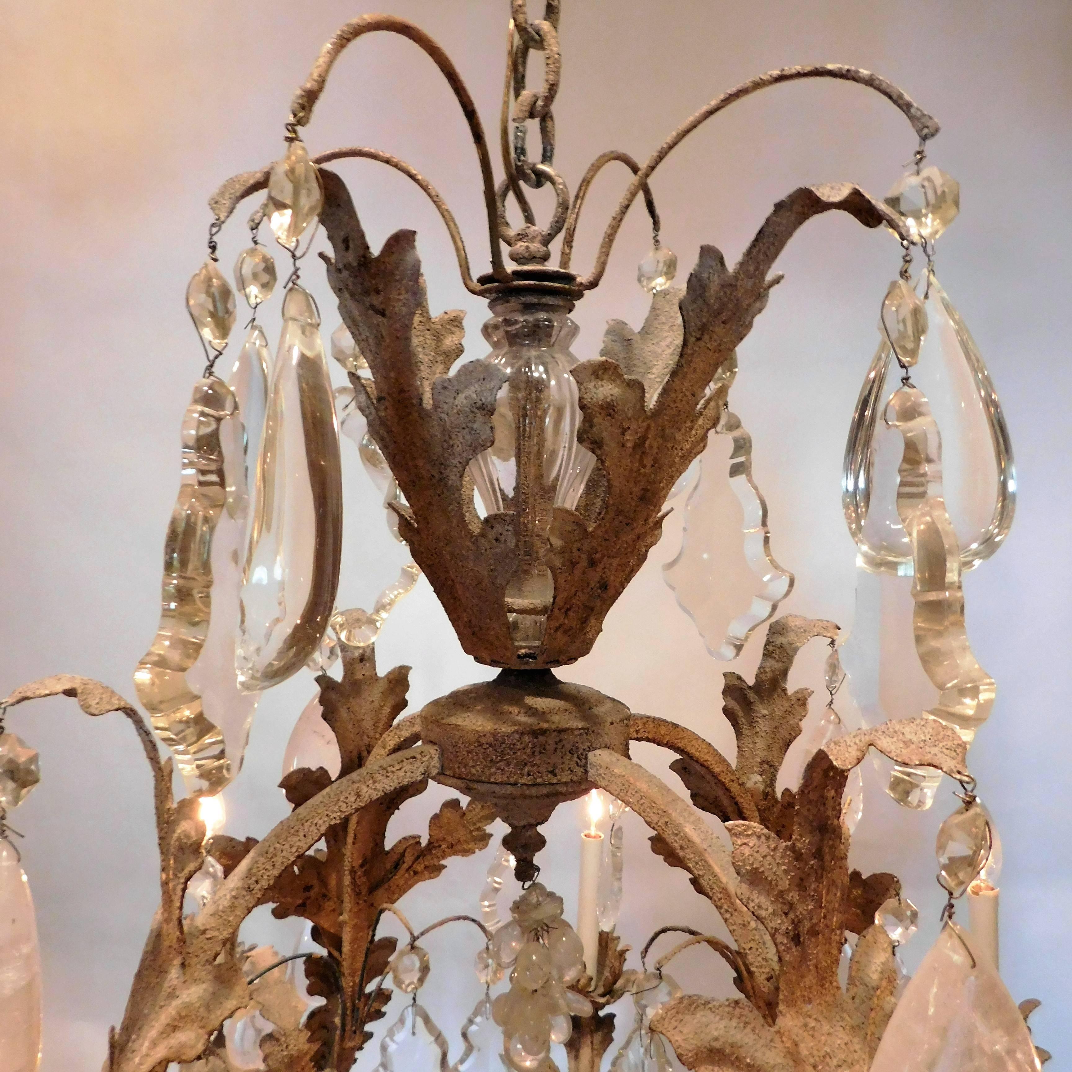 Large Eight-Light Crystal and Rock Crystal Chandelier 3