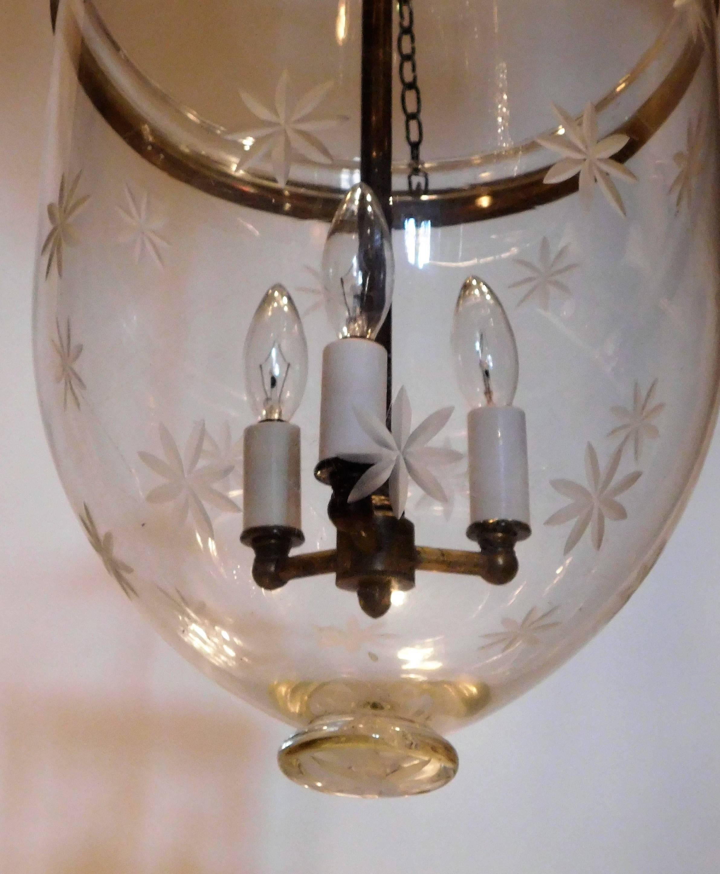 English Star Etched Bell Jar Lantern
