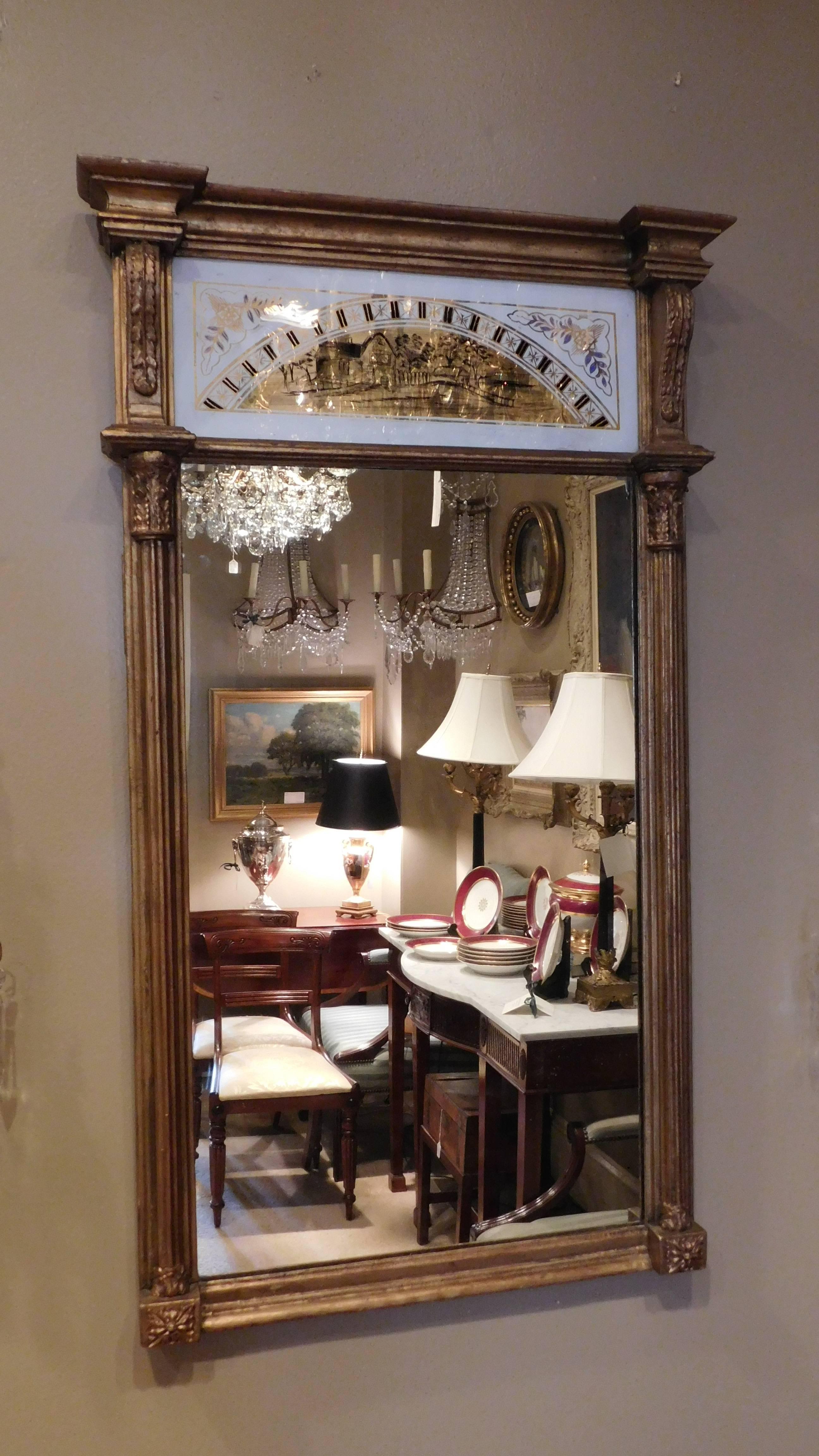 Neoclassical Églomisé Panel Mirror, circa 1800 For Sale 1