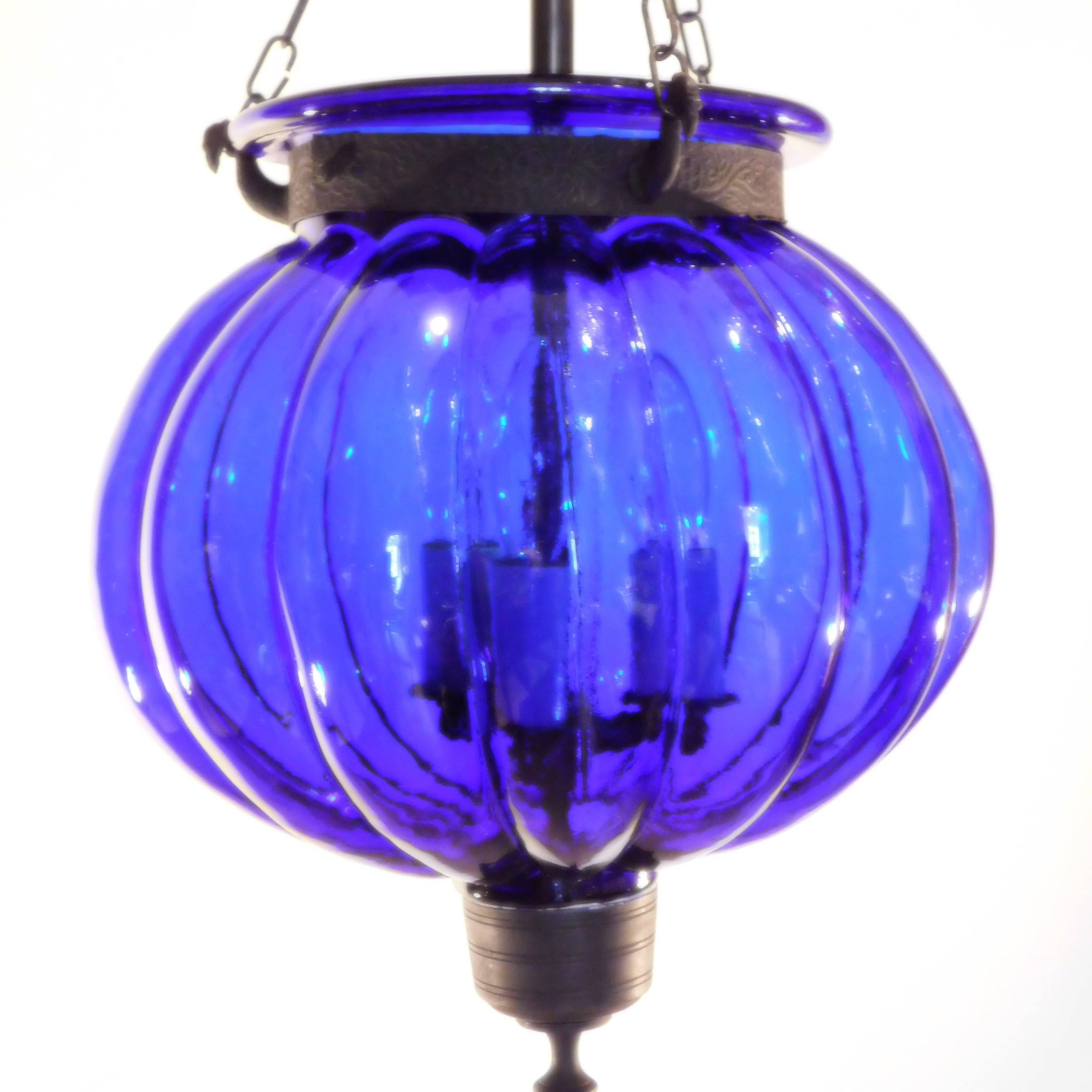 19th Century Cobalt Blue Pumpkin Lantern