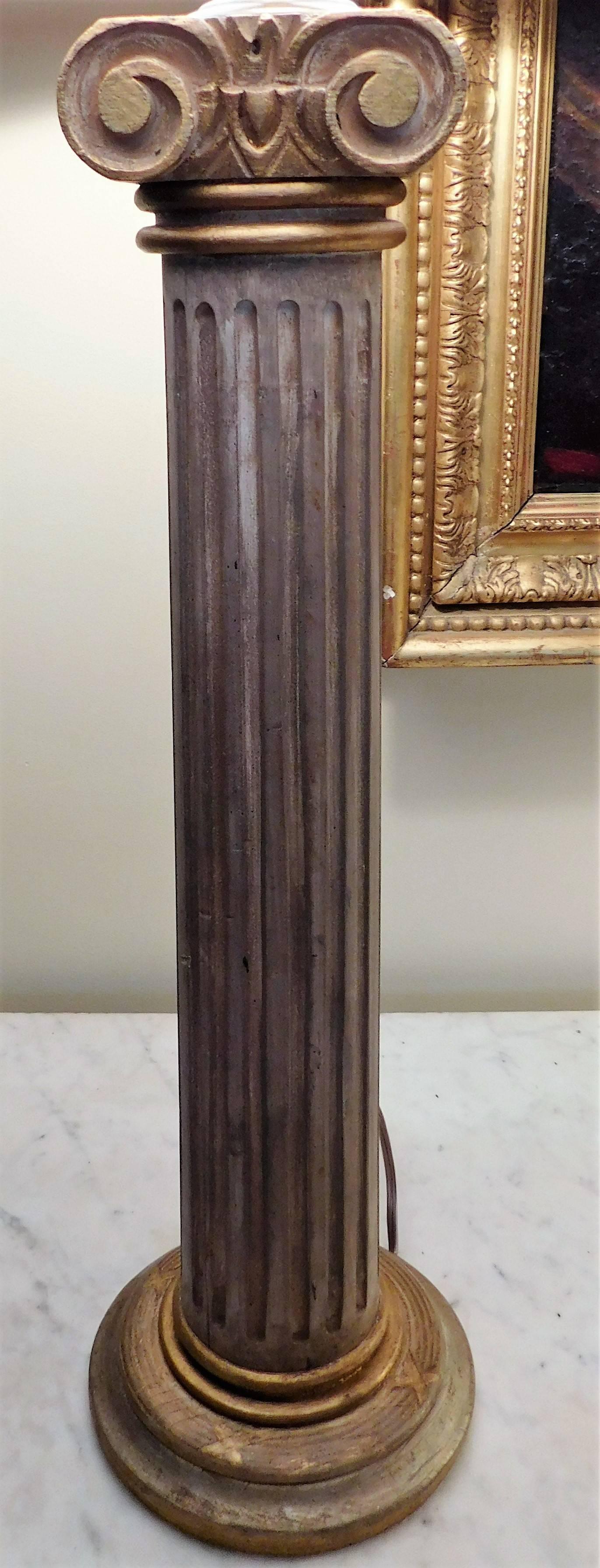 Pair of Classical Wooden Column Lamps In Excellent Condition In Alexandria, VA