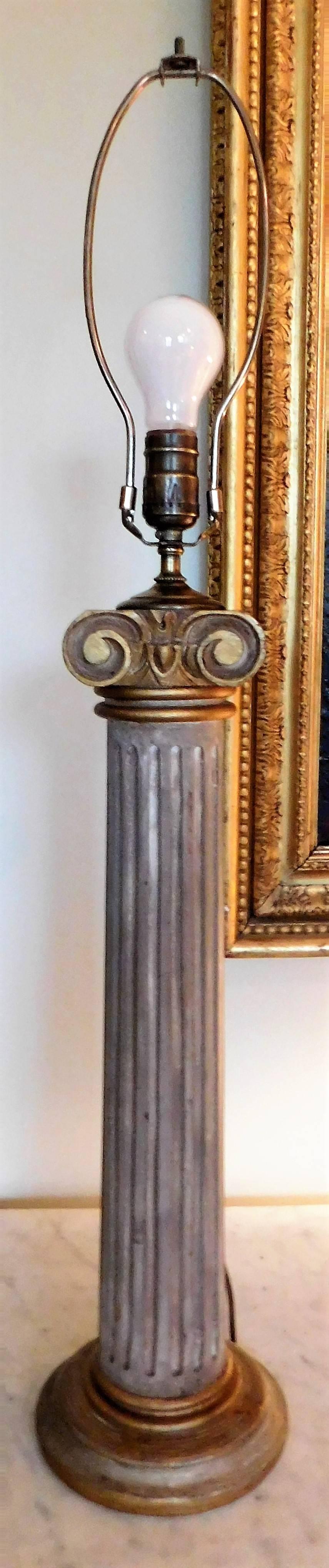 20th Century Pair of Classical Wooden Column Lamps
