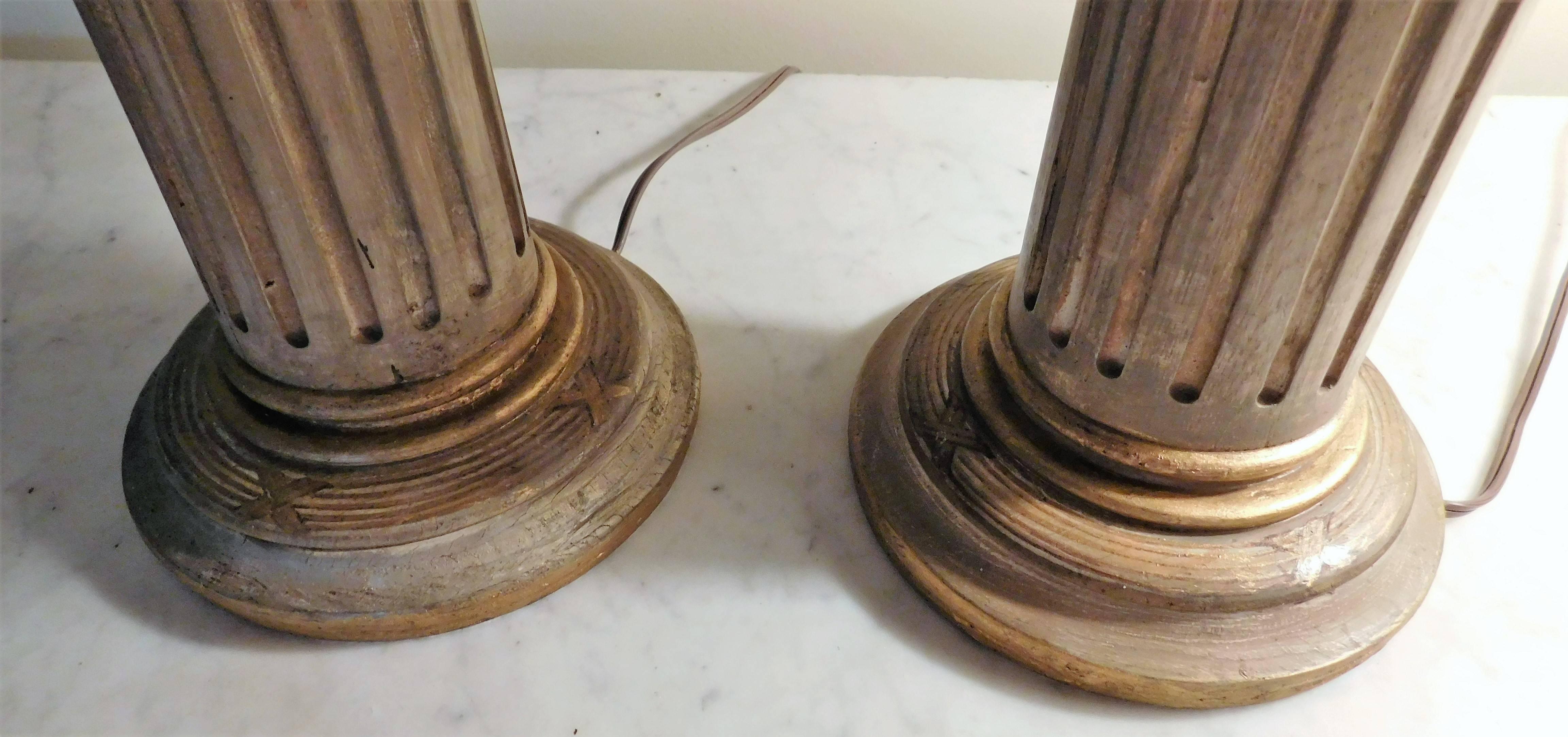 Pair of Classical Wooden Column Lamps 1