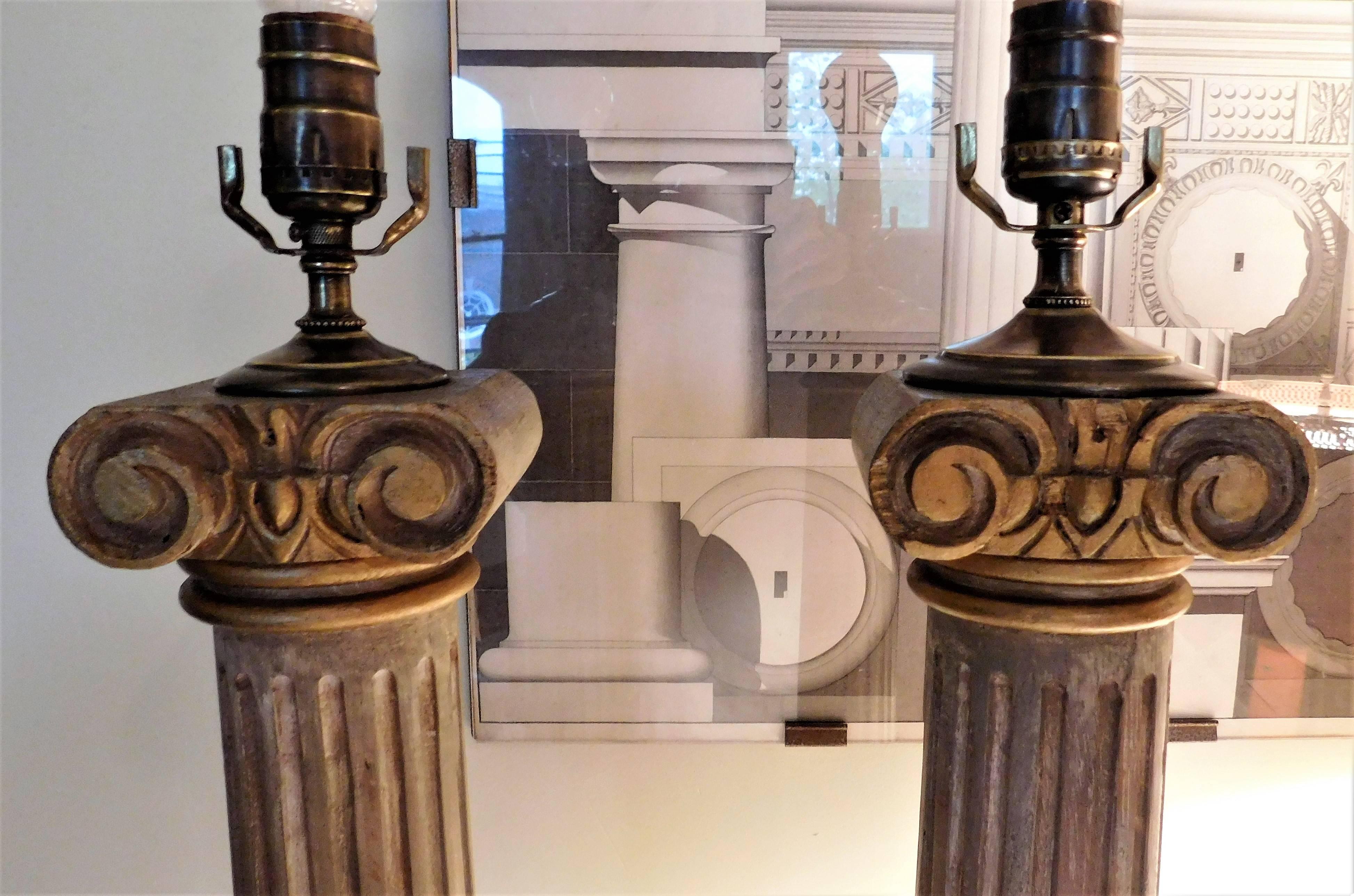 Pair of Classical Wooden Column Lamps 2