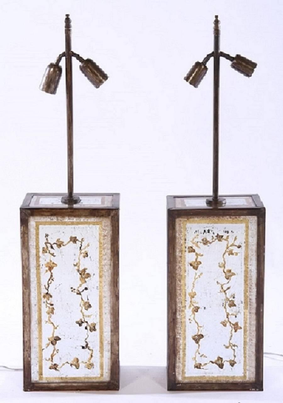 20th Century Pair of Églomisé Table Lamps