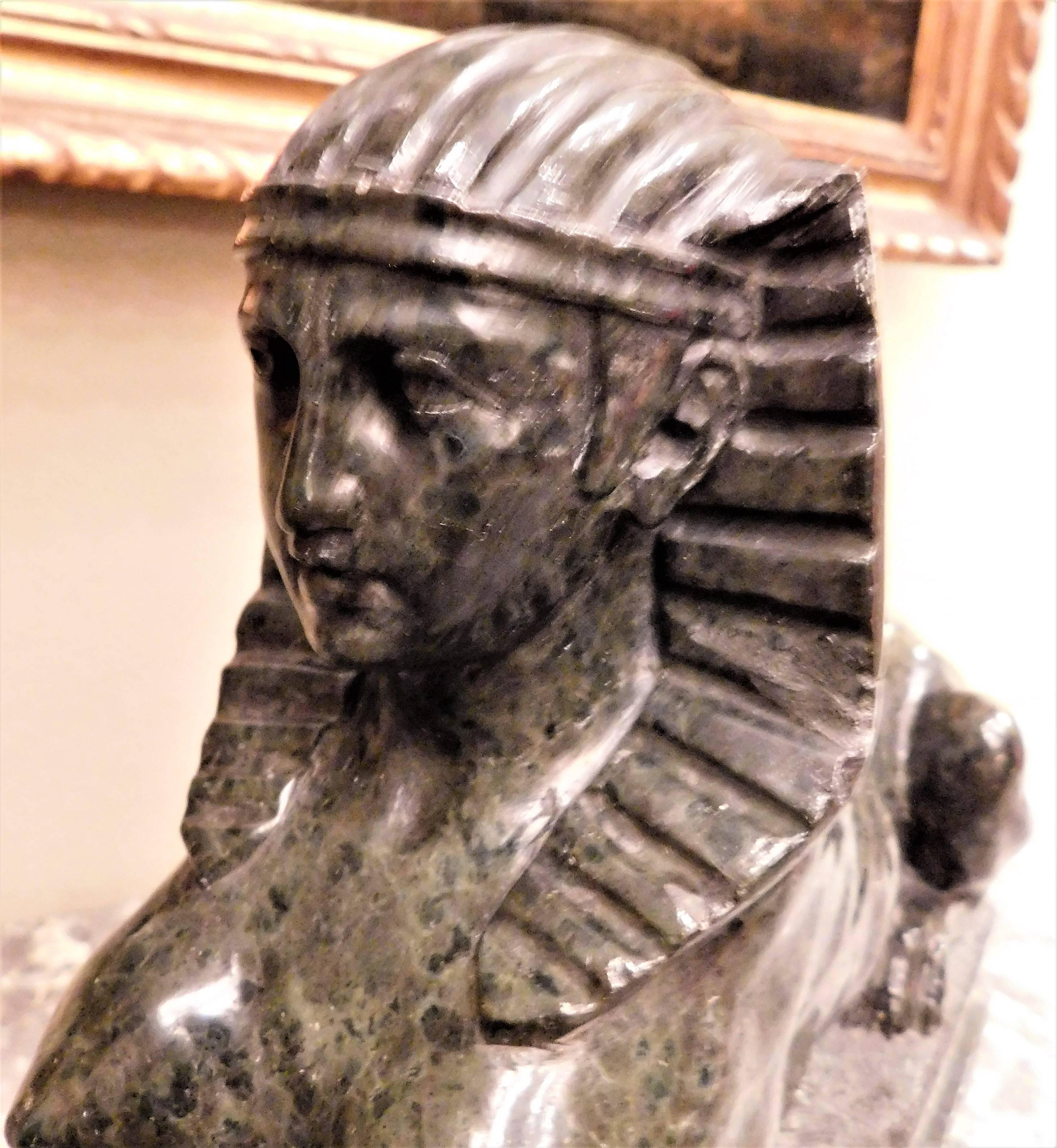 Grand Tour Marble Female Sphinx with Egyptian Headdress In Excellent Condition In Alexandria, VA