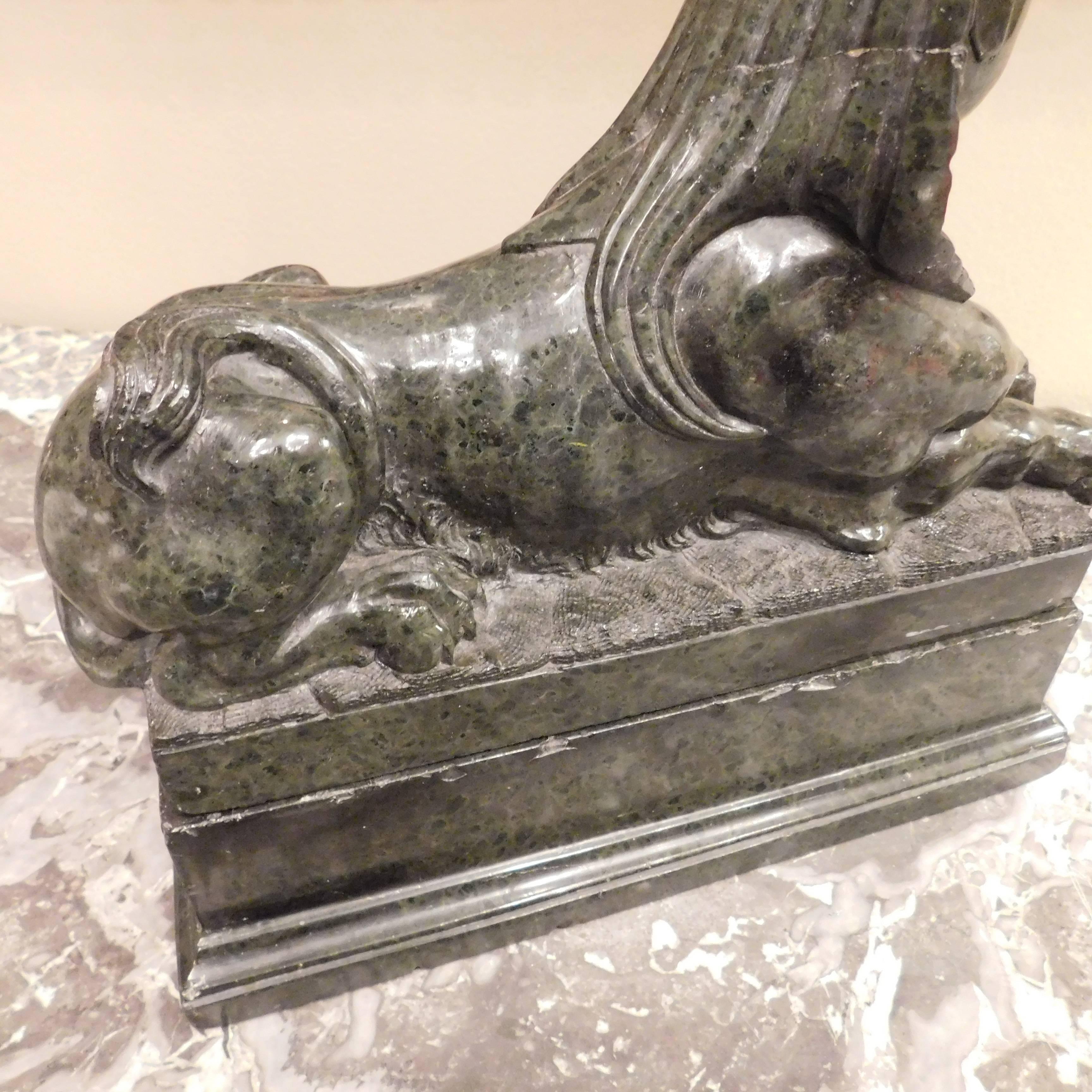 19th Century Grand Tour Marble Female Sphinx with Egyptian Headdress