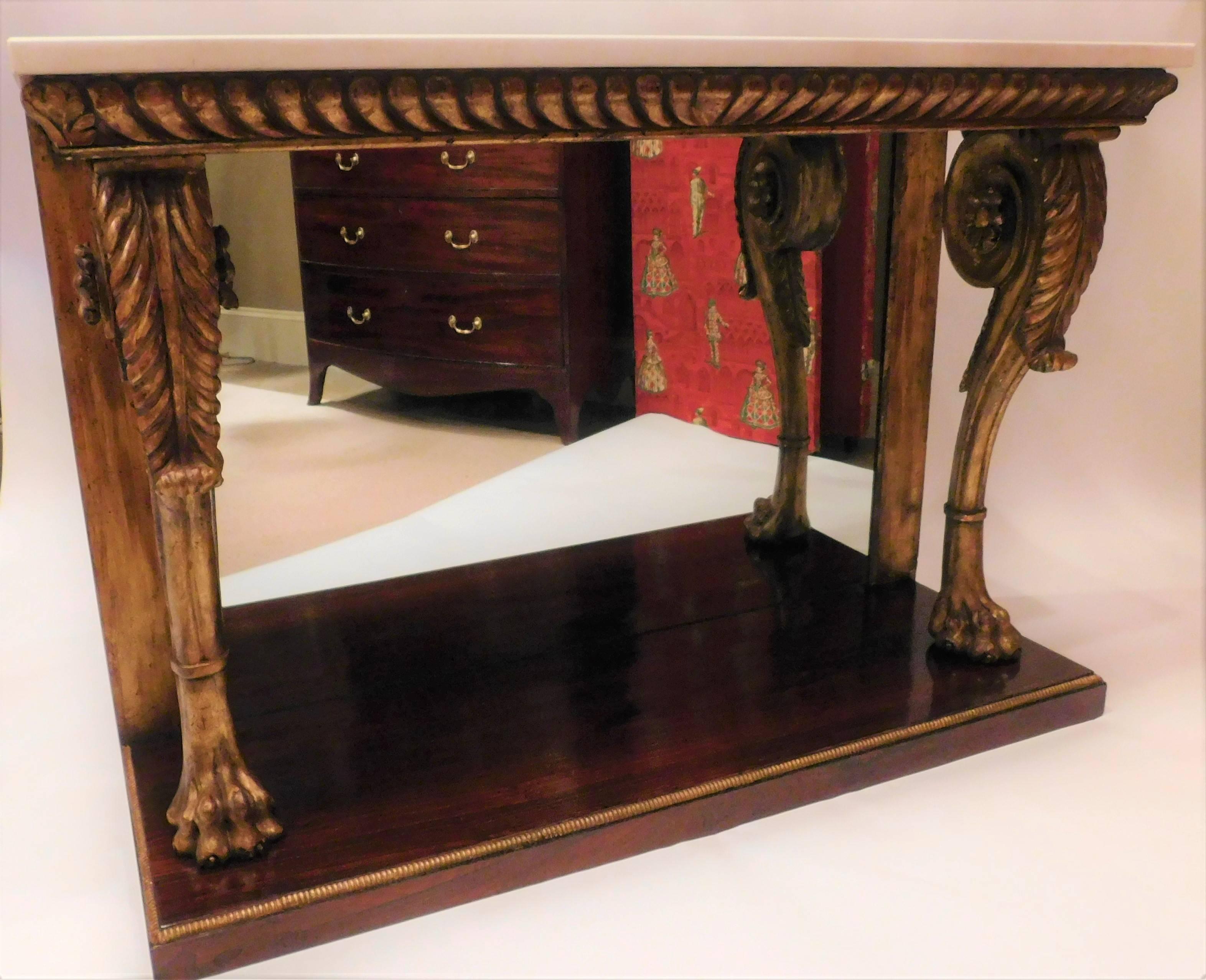Classical Style Marble-Top Gilt Console Table, circa 1890 For Sale 2