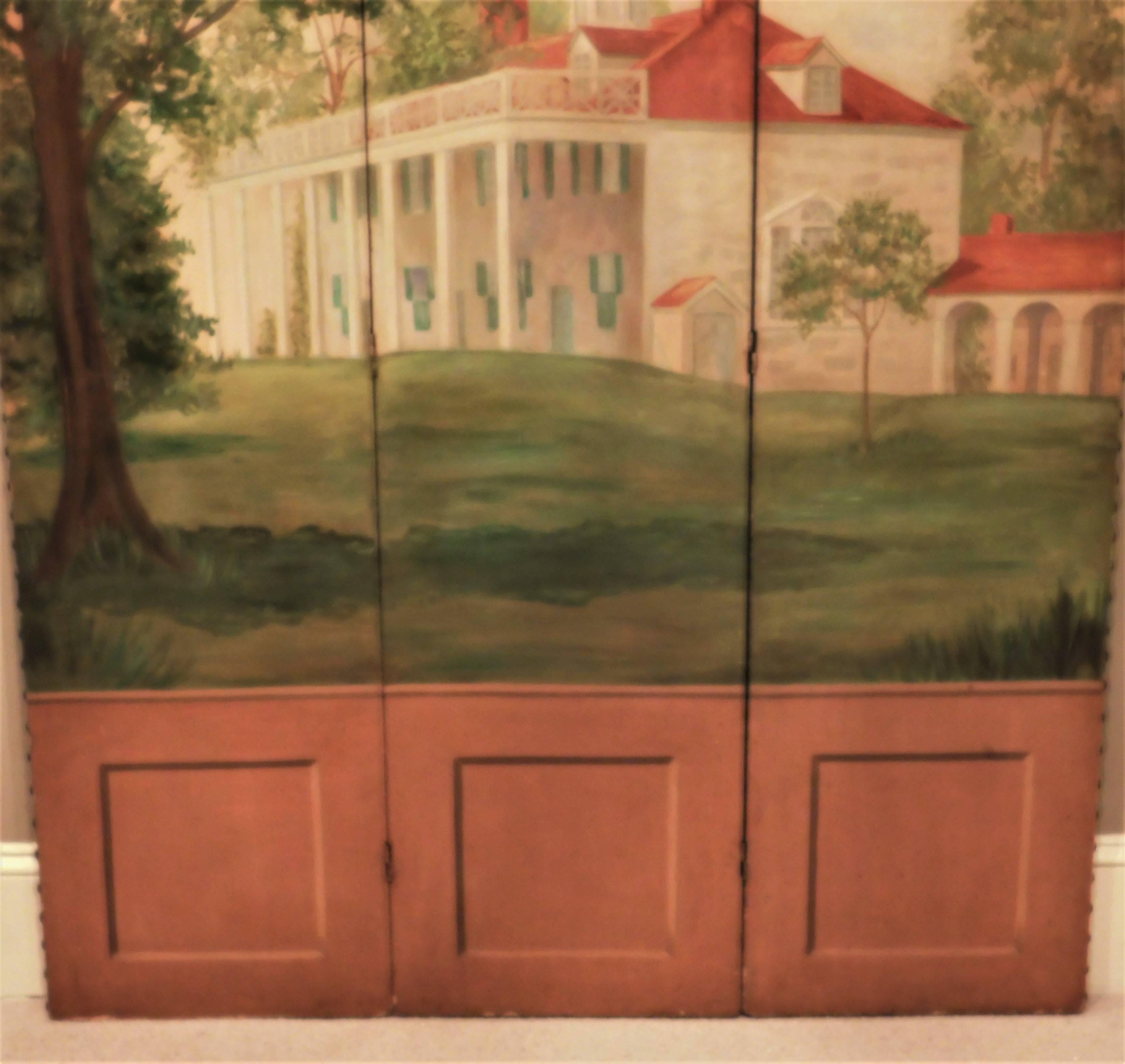 American Three-Panel Folding Screen, Painting of Mount Vernon, circa 1935