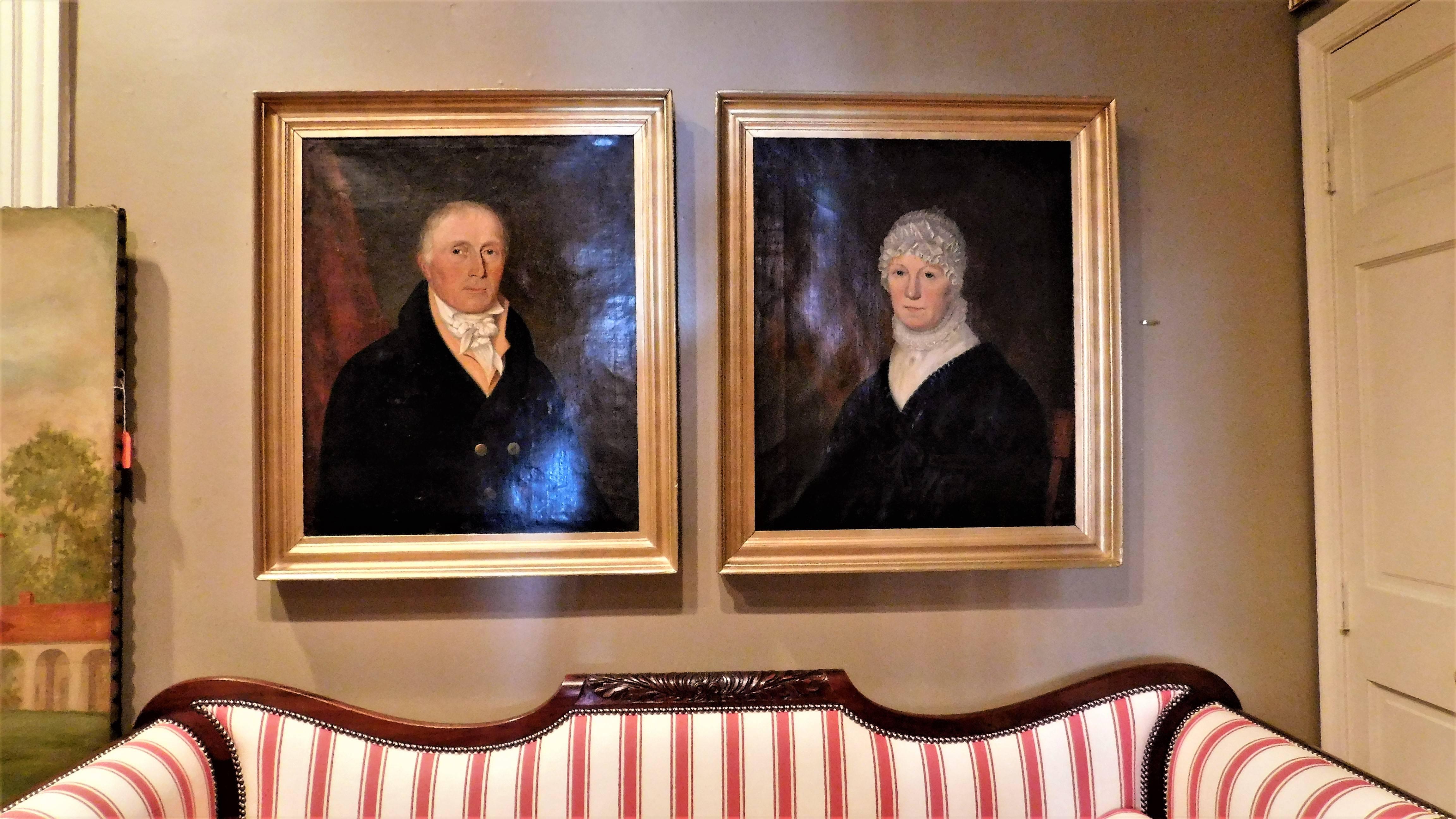 Oil on Canvas Pair of Portraits of a Couple, Probably New York, circa 1810 For Sale 1