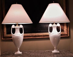 Pair of Continental White Faience Urns, circa 1935